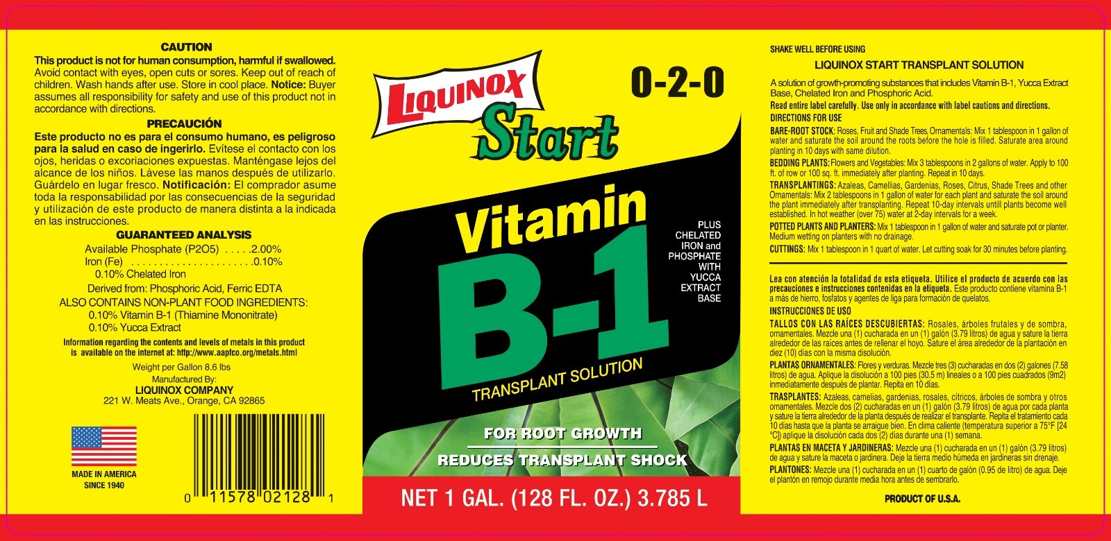 Liquinox 0-2-0 Start with Vitamin B-1, 1-Gallon