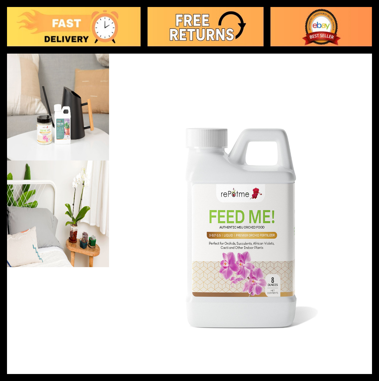 Orchid Fertilizer Feed ME! MSU Food for RO/Rain/Tap Water – 8 oz Half Pint