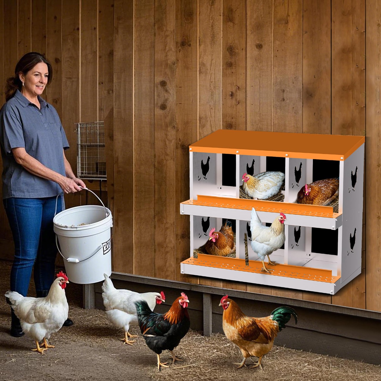 Peakpursuit Chicken Nesting 6 Compartment Galvanized Steel Chicken Laying Boxes