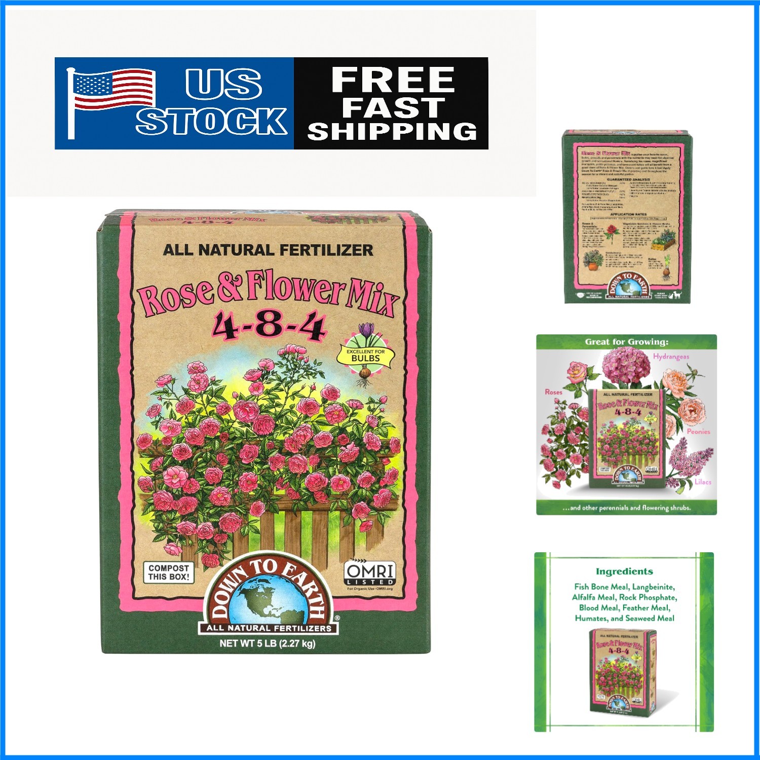Organic 4-8-4 Rose & Flower Mix, 5 lb – All-Natural Fertilizer for Lush Blooms