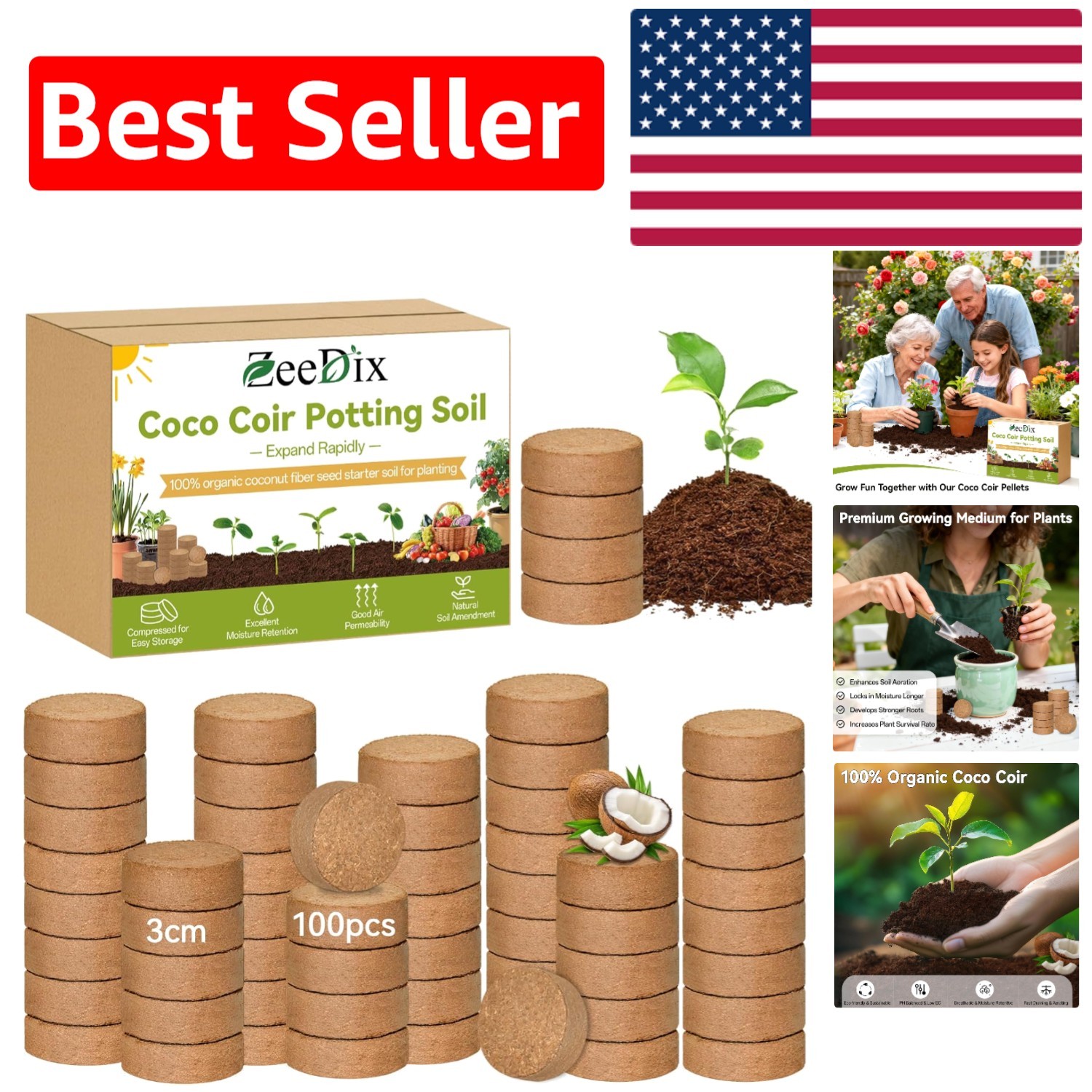 Eco-Friendly 100 Pack Organic Coco Coir Seed Pellets for Indoor & Outdoor Plants