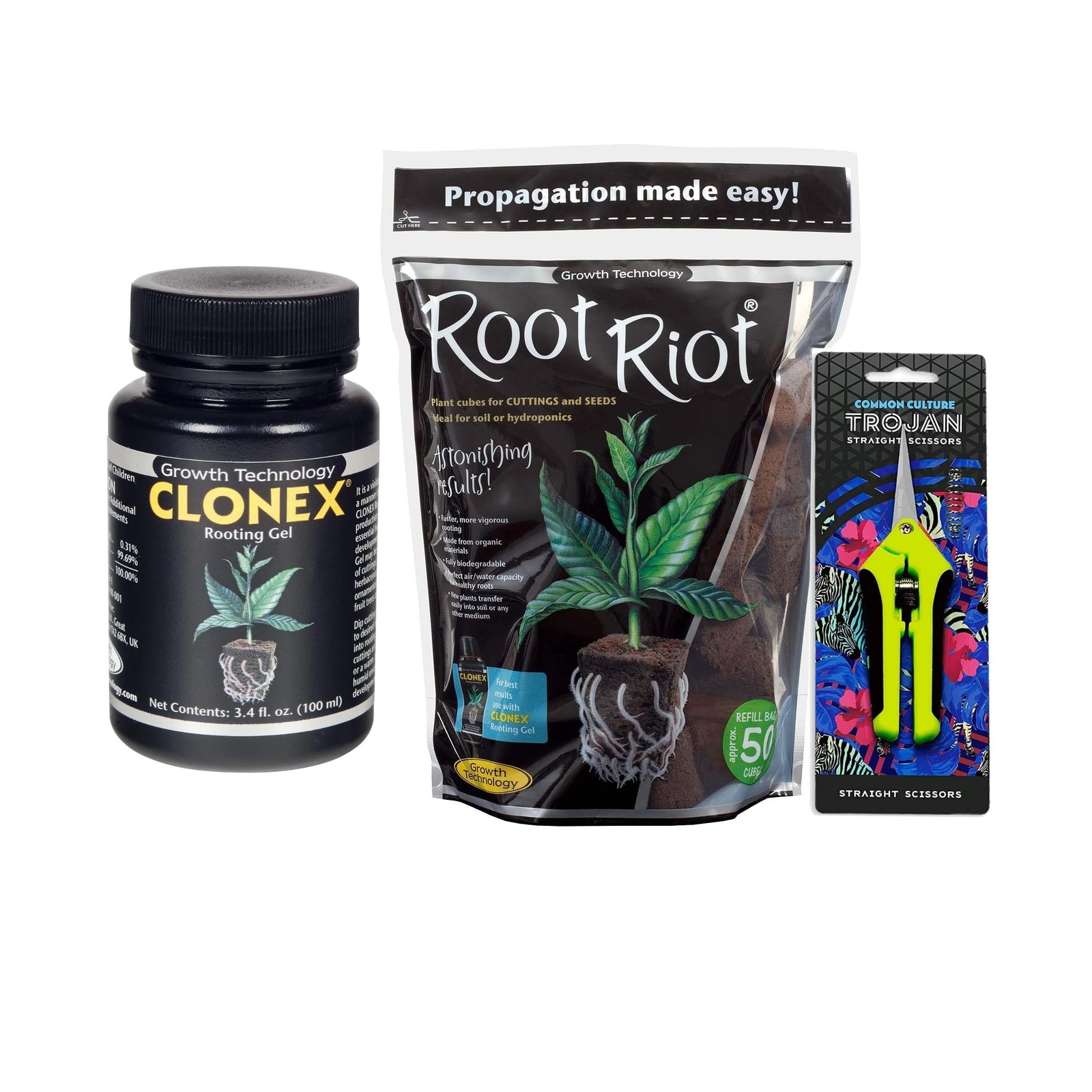 Clonex Rooting Gel 100ml + Root Riot Plugs 50 Pack + Common Culture Trimming …