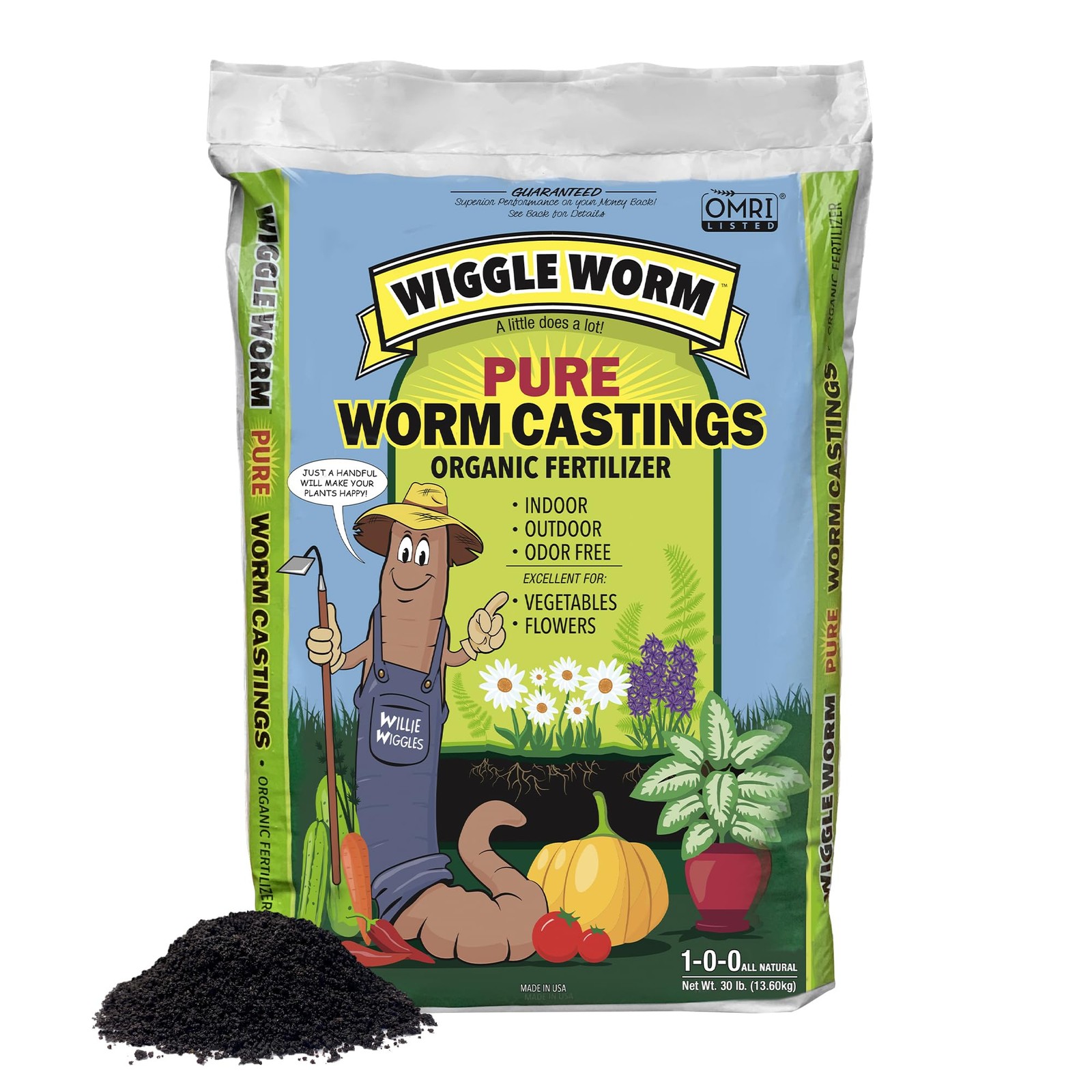Wiggle Worm 100% Pure Organic Mineral-Dense Worm Castings Fertilizer, 30lbs – Im