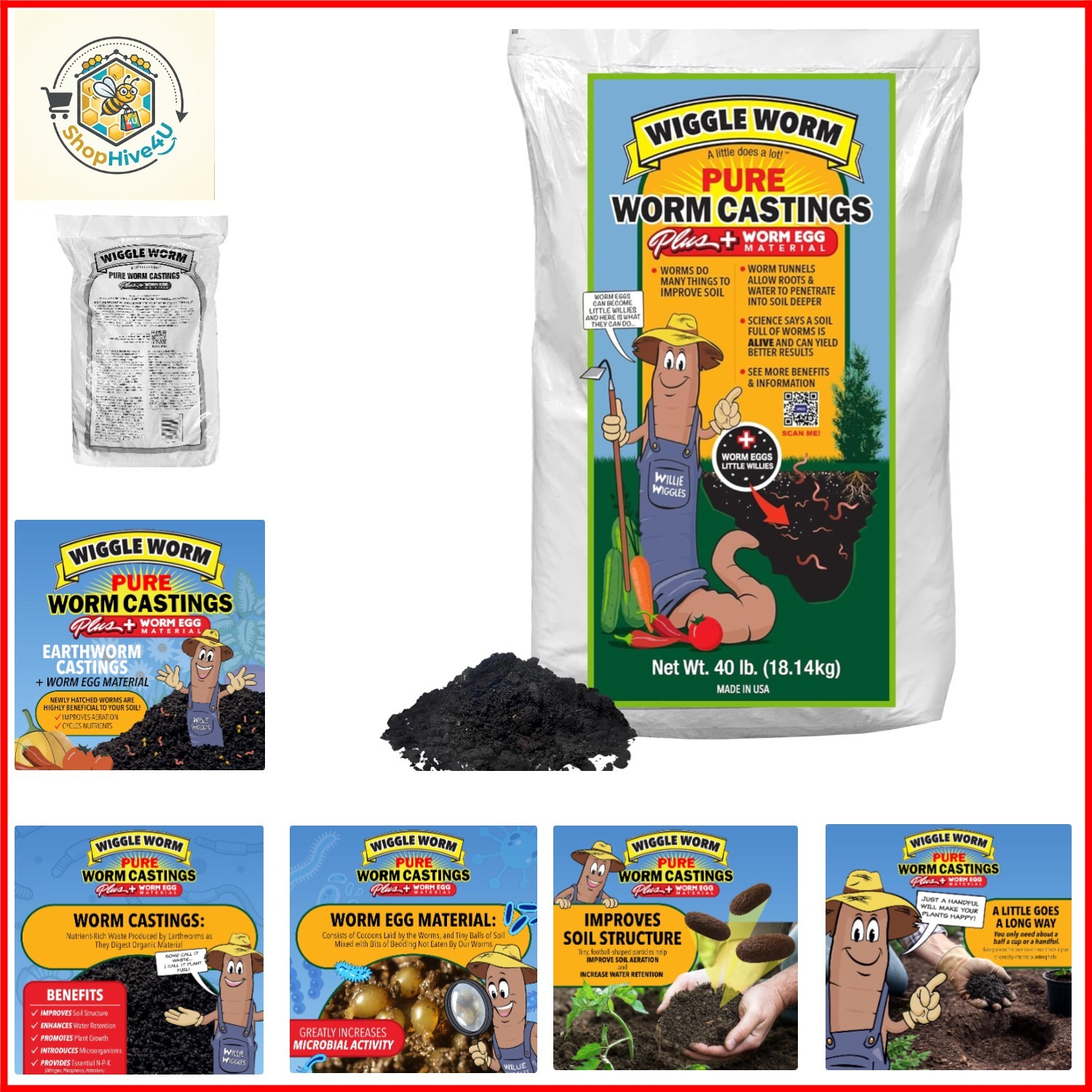 100% Pure Worm Castings Plus Worm Egg Material, 40lb | Fertilizer and Soil Am…