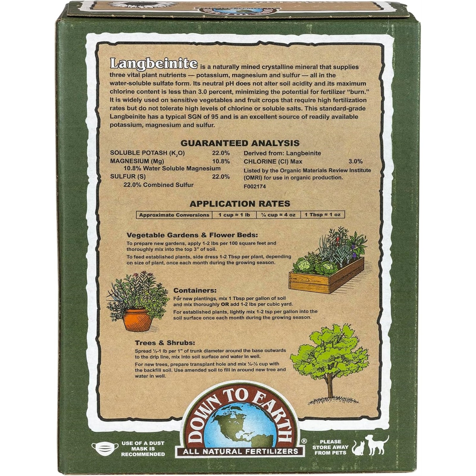 Down to Earth (#DTE07852) Organic Langbeinite Fertilizer Mix 0-0-22, 5 lb