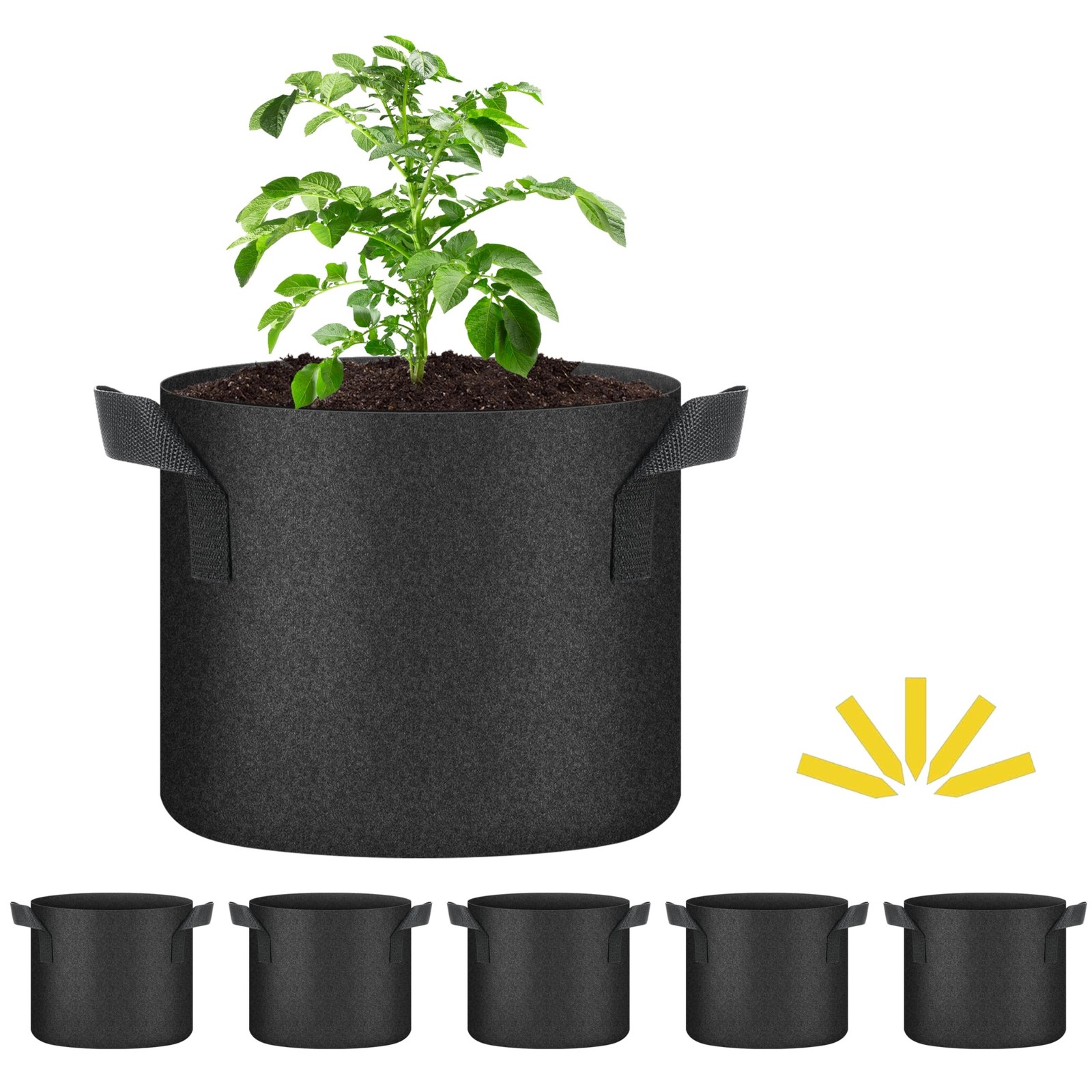 HealSmart Plant Grow Bags 5 Gallon, Tomoato Planter Pots 5-Pack with Handles,…