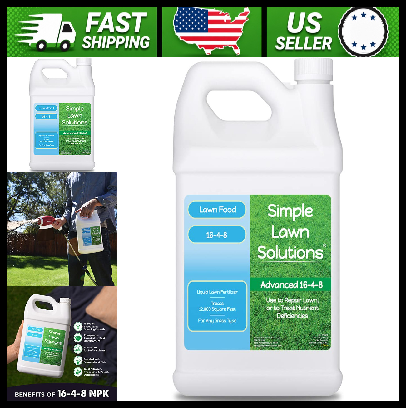 Simple Lawn Solutions 16-4-8 Liquid Lawn Fertilizer for All Grass, 1 Gallon