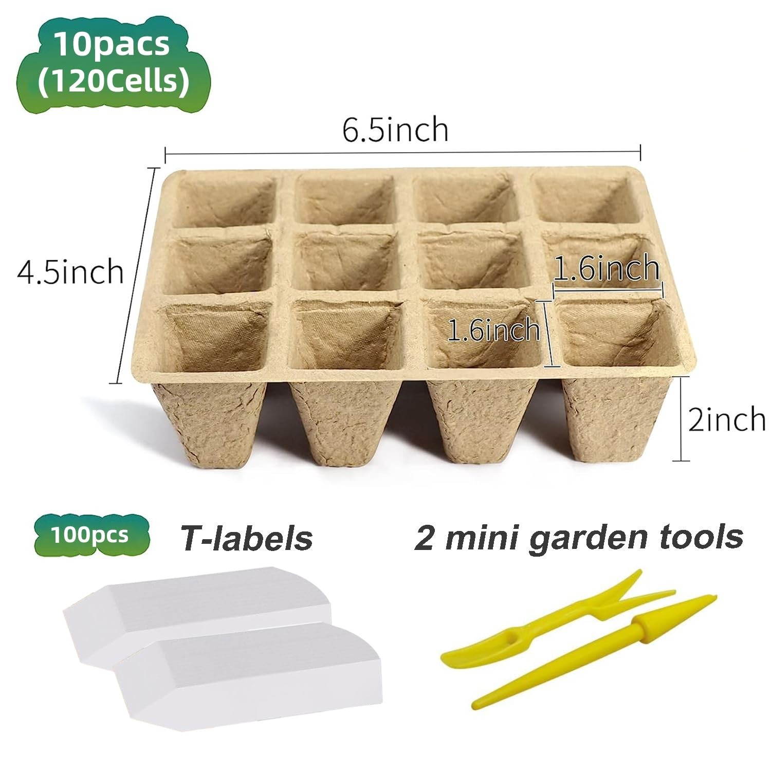 120 Cells Seed Starter Tray, 10 Pack Biodegradable Peat Pots with 100 Labels,…