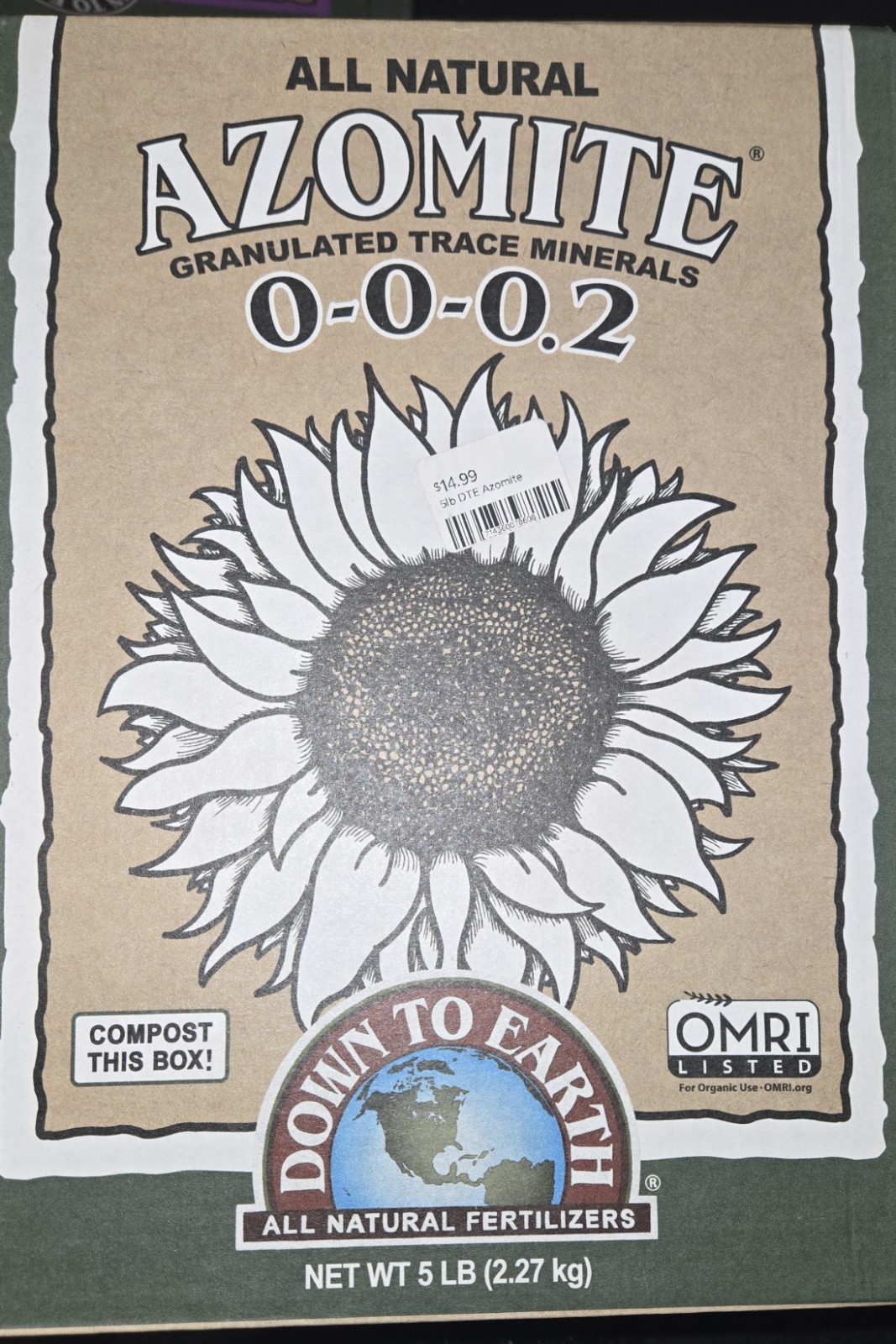 Down to Earth Organic Azomite Fertilizer Granules Trace Minerals 5 lb