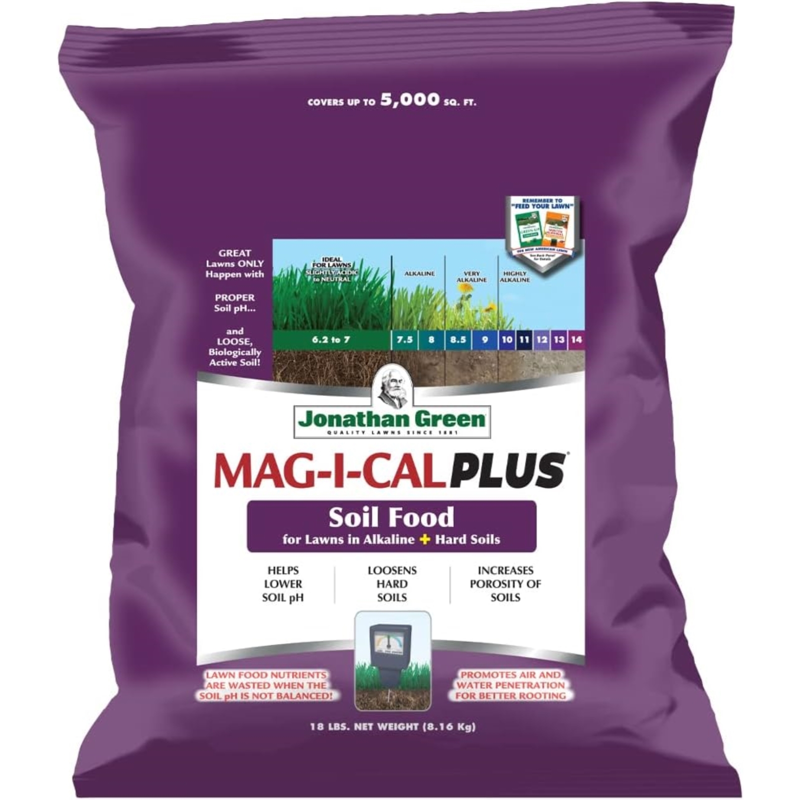Jonathan Green Mag-I-CAL Soil Food for Lawns in Alkaline & Hard Soil, 5M, 18lb