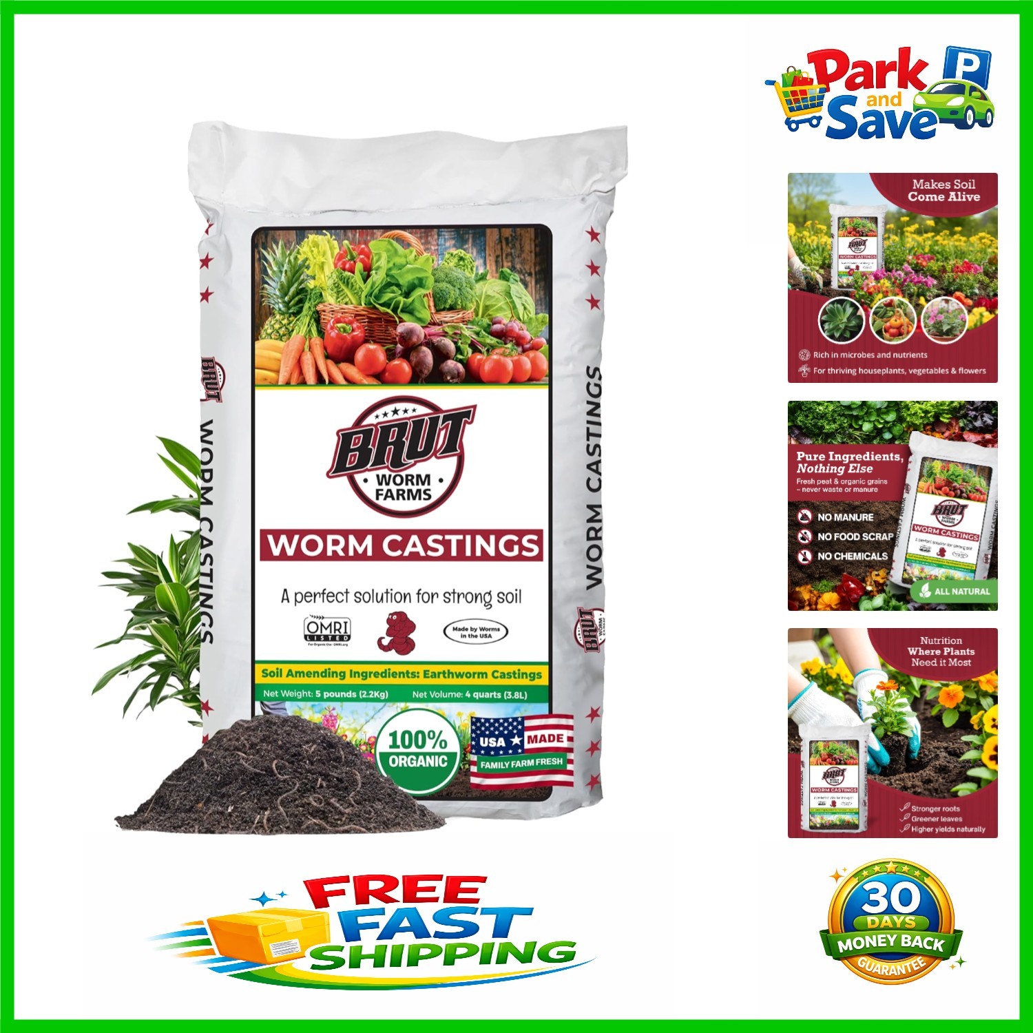 5 LB Brut Organic Worm Castings – Plant Food for Lush & Vibrant Growth