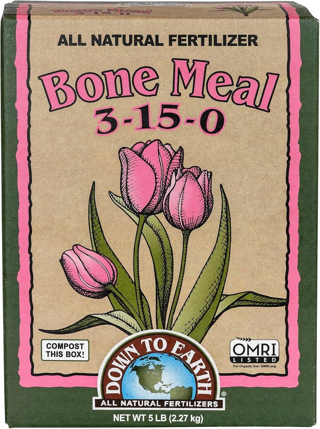 Down to Earth 5 lb Organic Bone Meal – Supports Flowering Plants & Bulbs 3-15-0