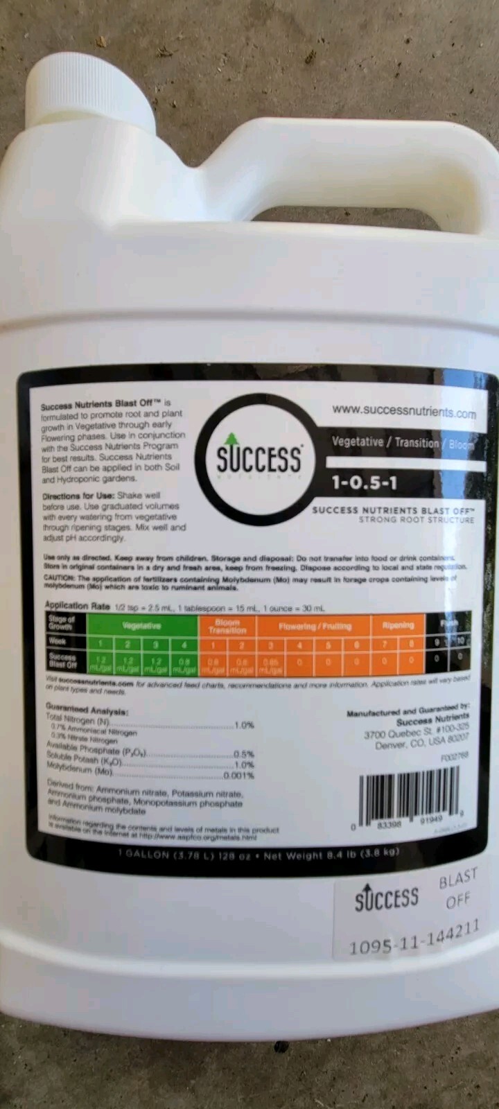 Success Nutrients – Blast Off – 1 Gallon