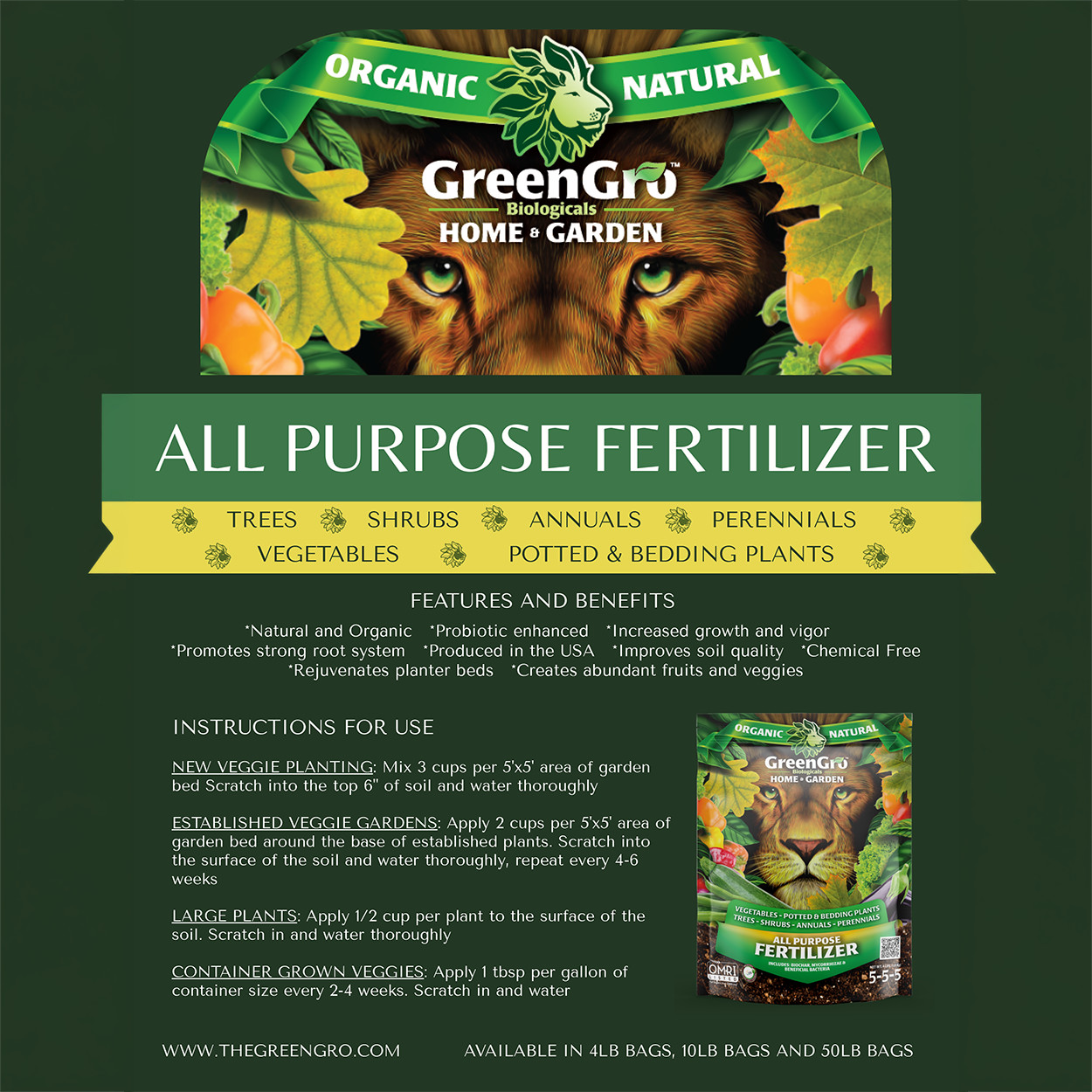 All-Purpose Fertilizer 5-5-5 OMRI Listed – 10 lb Bag by GreenGro Biologicals