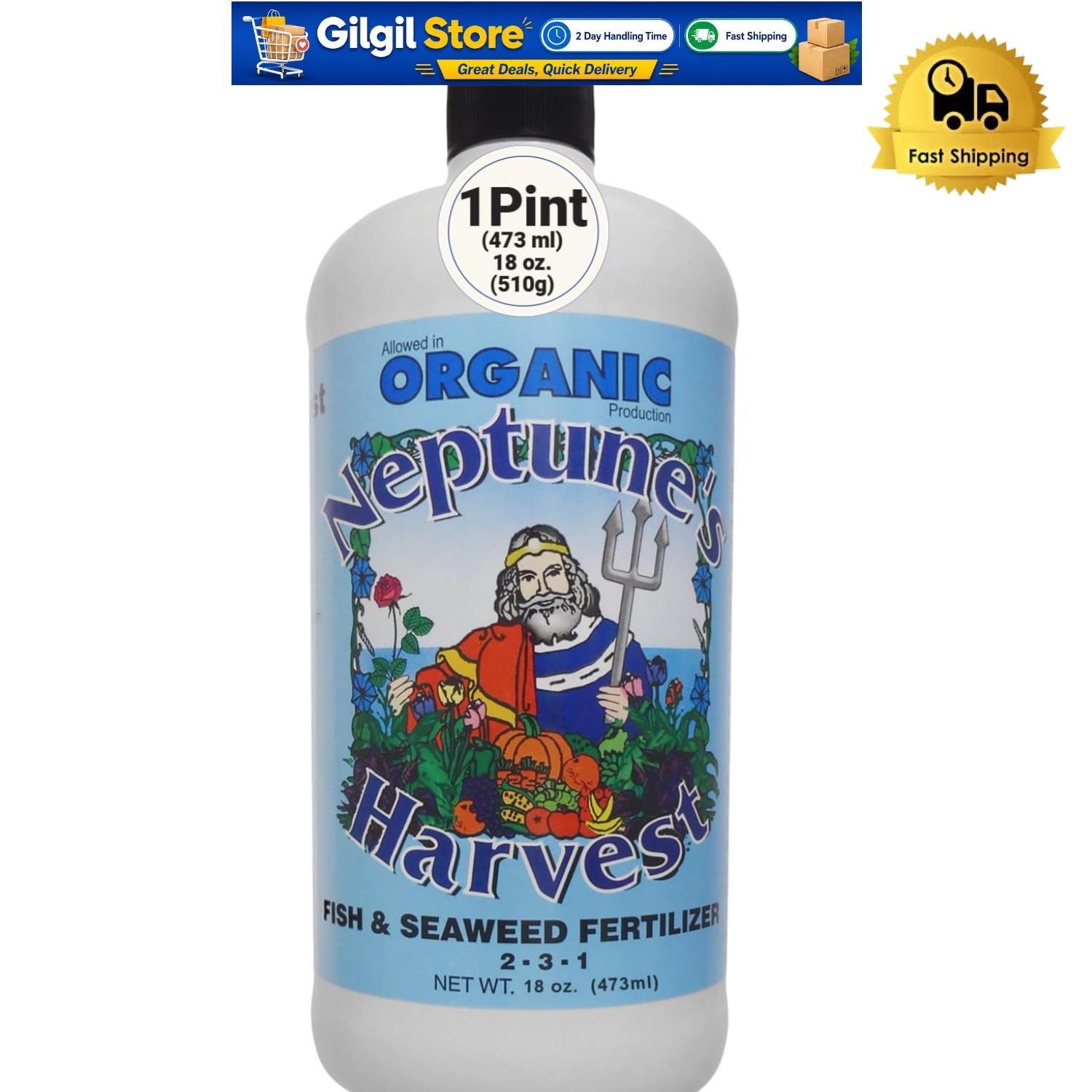 Organic Fish & Seaweed Fertilizer 2-3-1 18oz – Safe For Kids, Pets & All Plants