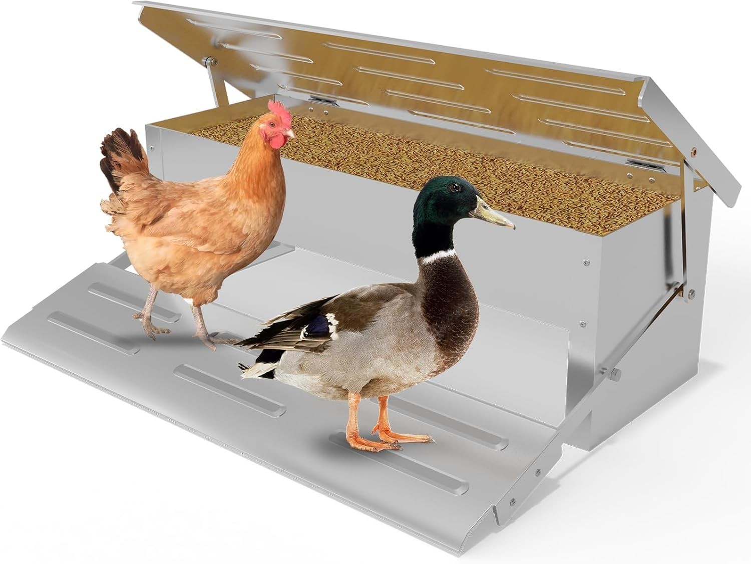 Stainless Steel Automatic Chicken Feeder, Treadle Chicken Feeder with Weather…