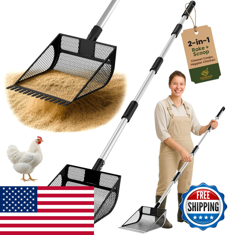 Coopmate 2-In-1 Chicken Coop Poop Scooper And Rake – Metal Sand Sifting Litter