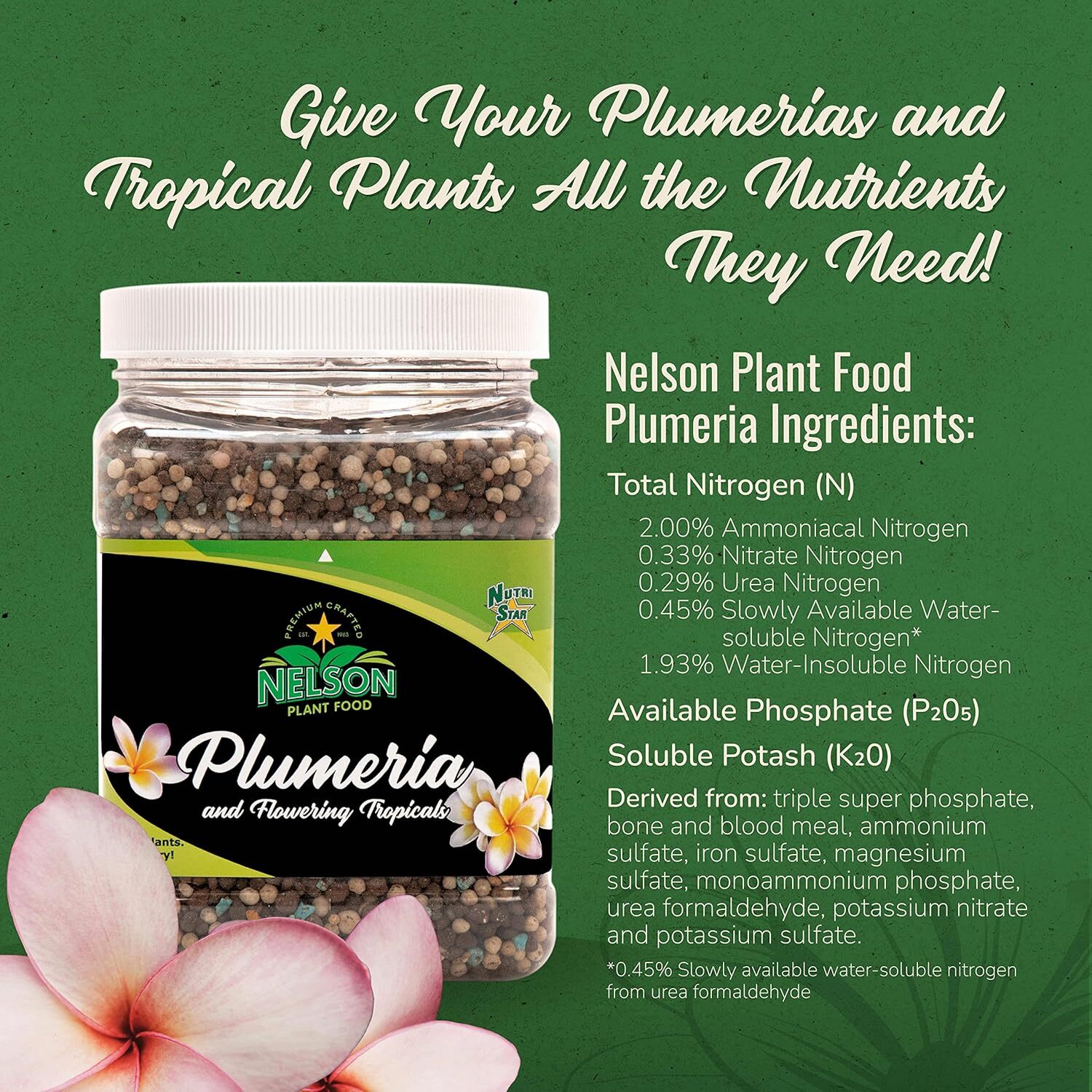 Nelson Plumeria Plant Food 5-30-5 Tropical Fertilizer For Blooms 4 Lb Granular