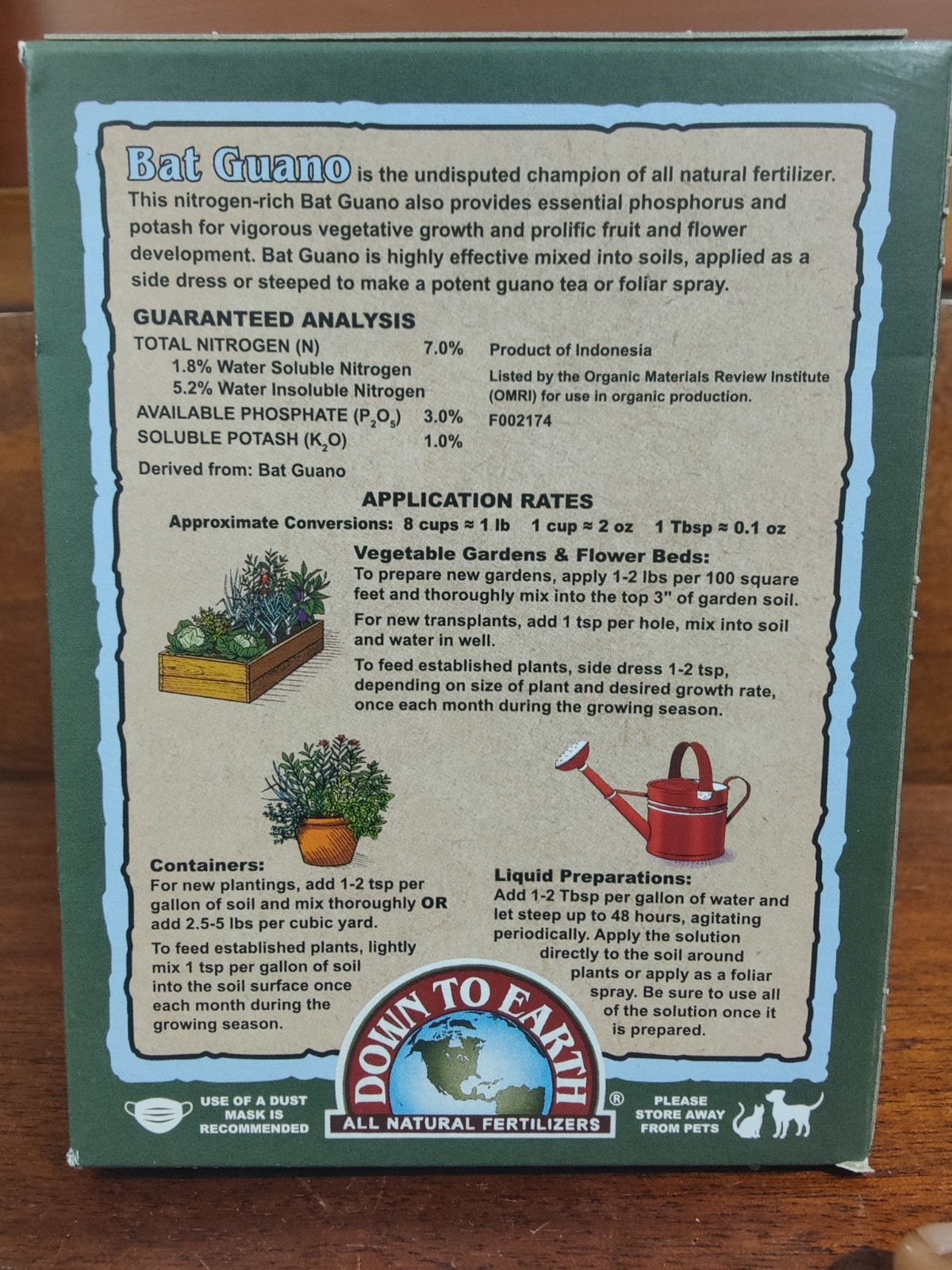 Down To Earth Bat Guano 7-3-1 All Organic Fertilizer 4oz (.12kg). Small Box.