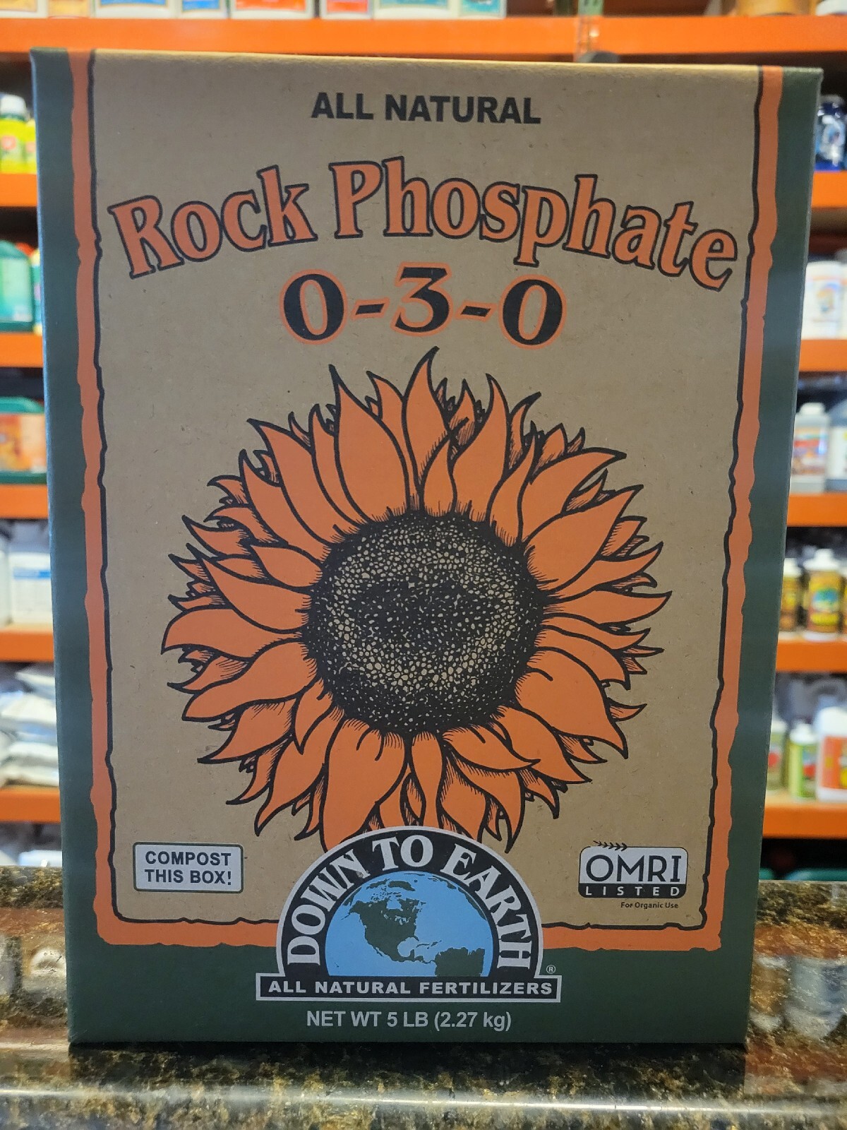 Down To Earth All Natural Rock Phosphate Fertilizer 5 Lbs. Box 0-3-0 OMRI Listed