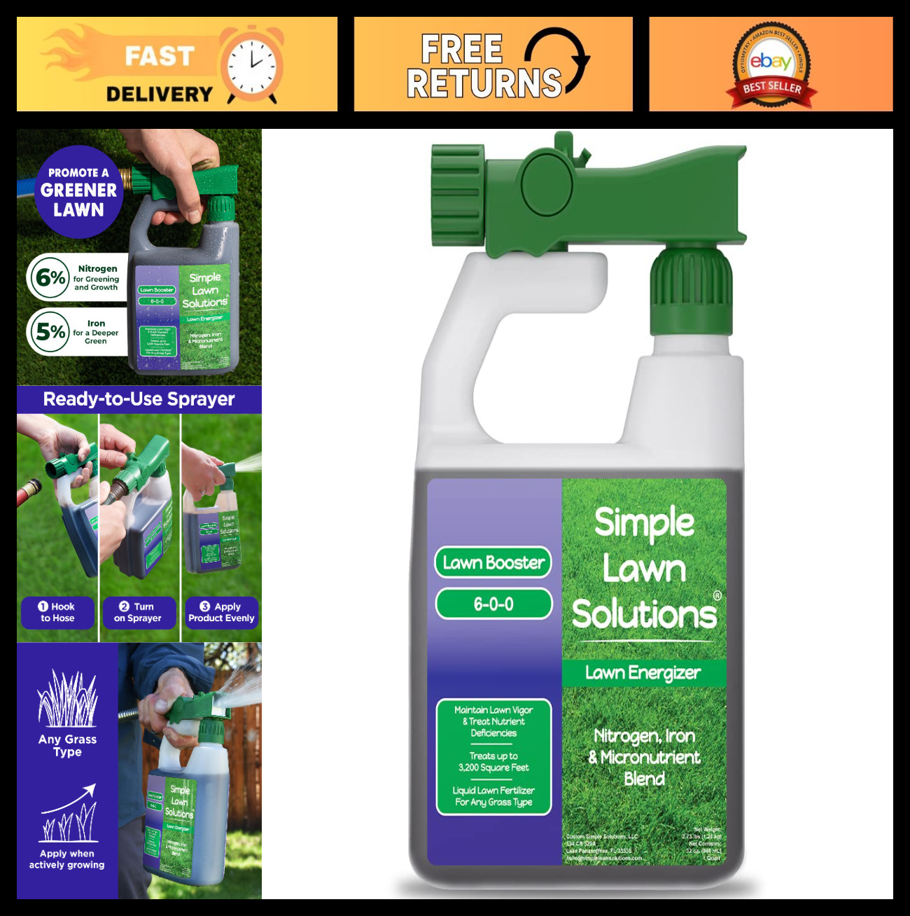 Commercial Grade Liquid Lawn Fertilizer Spray – Nitrogen & Iron for Deep Green G