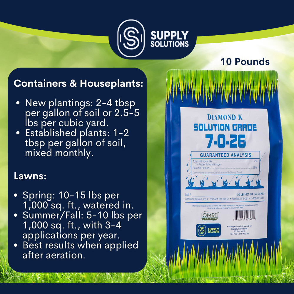 7-0-26 Organic Fertilizer Derived from Soy Protein Hydrolysate & Potash – 10 Lbs