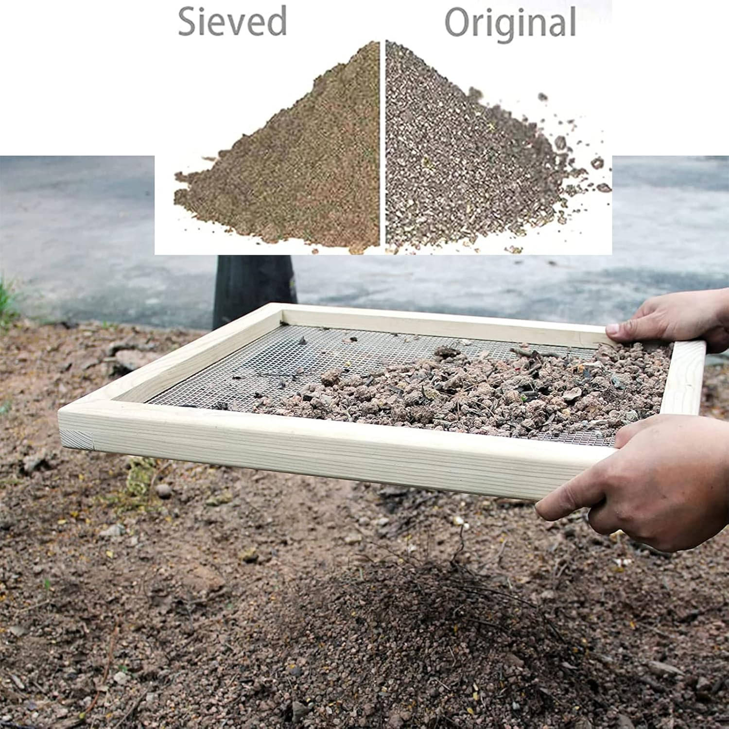 Soil Sifter for Garden, Multi-Purpose Wood Compost Dirt Sifter Soil Screen Dirt