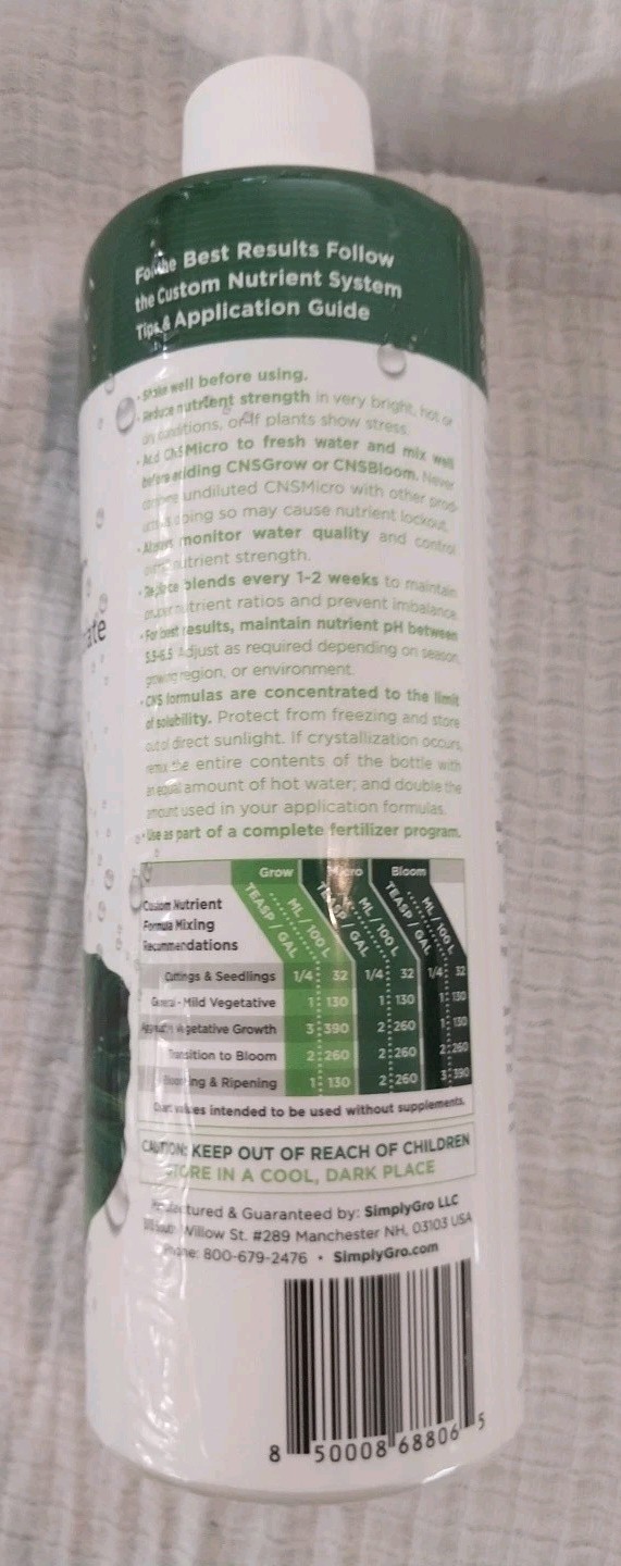 216 Nutrient Concentrate -SimplyGro Hydroponics for Soil, Coco, Hydro CNS GROW