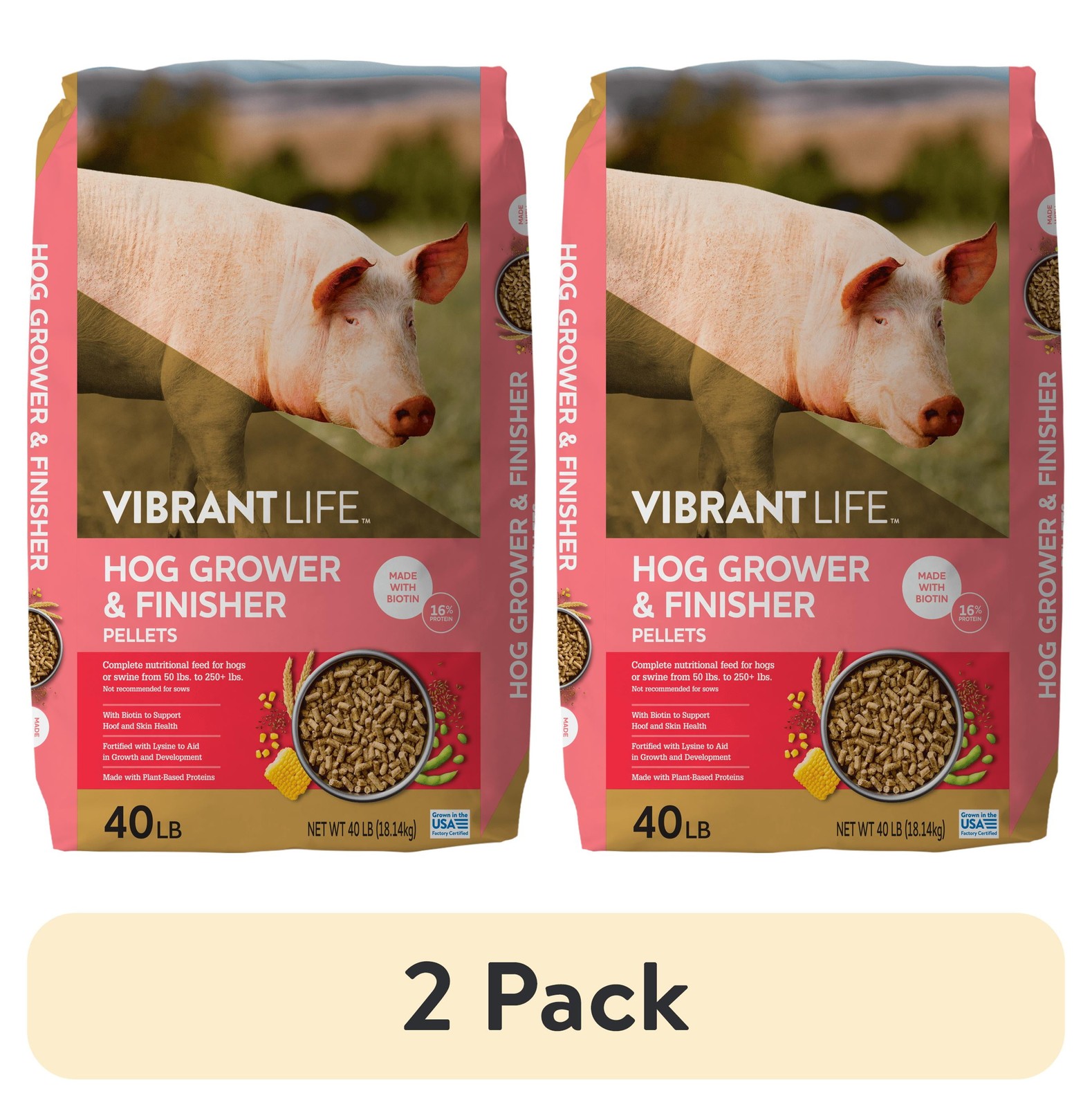 (2 pack) Hog Grower & Finisher Pellet Feed, 40 lb Bag