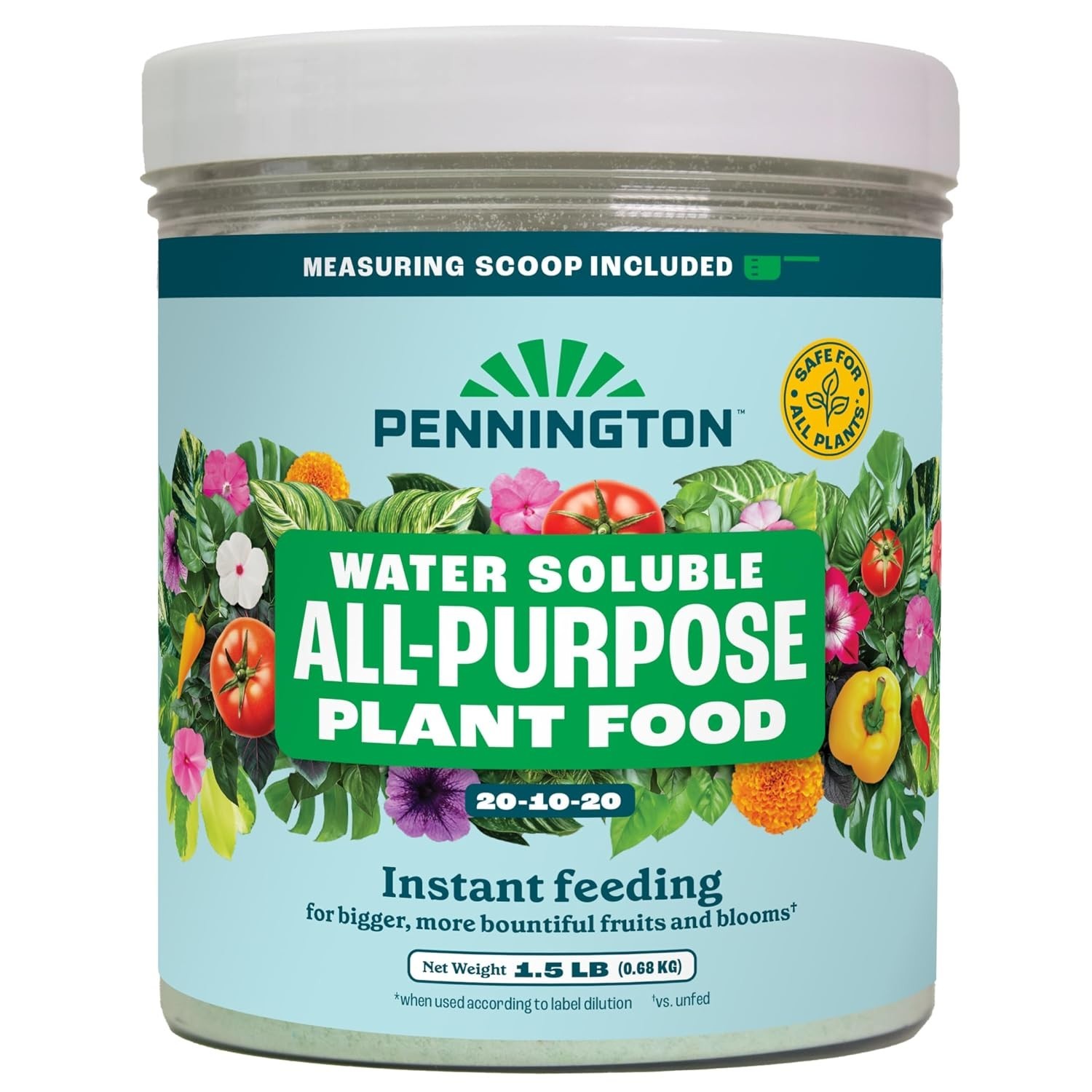 All-Purpose Plant Food 20-10-20 in 1.5 lb Jar with Measuring Scoop & Foam Seal