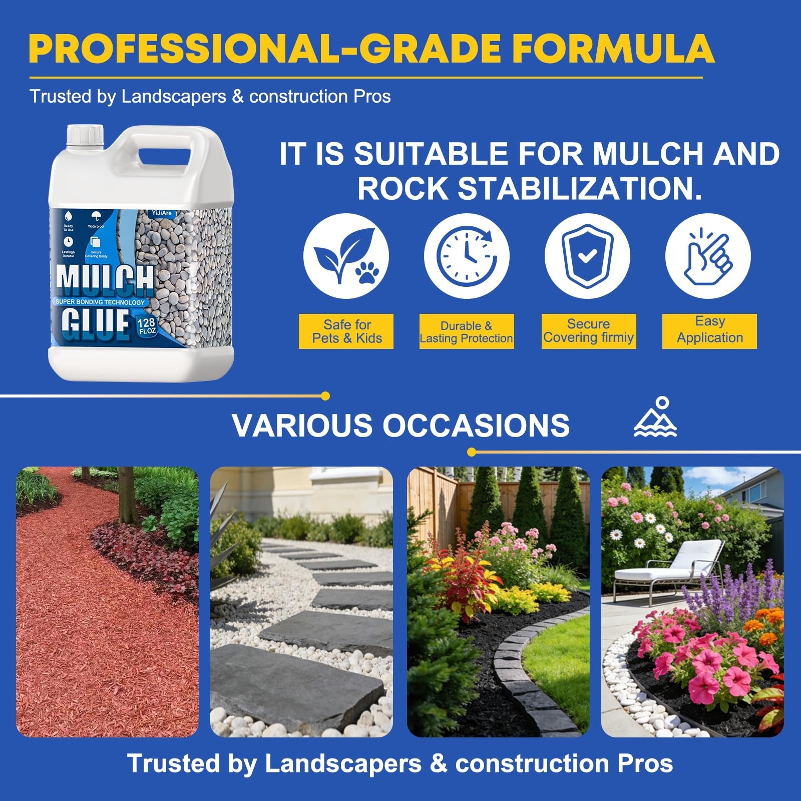 Mulch Glue for Landscaping, 1 Gallon Ready-to-Use Rock & Gravel Glue, Fast-Dr…