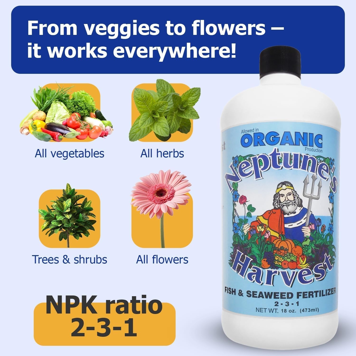 Fish & Seaweed Liquid Fertilizer 2-3-1 – 18oz Pint – Plant Food for Garden – …