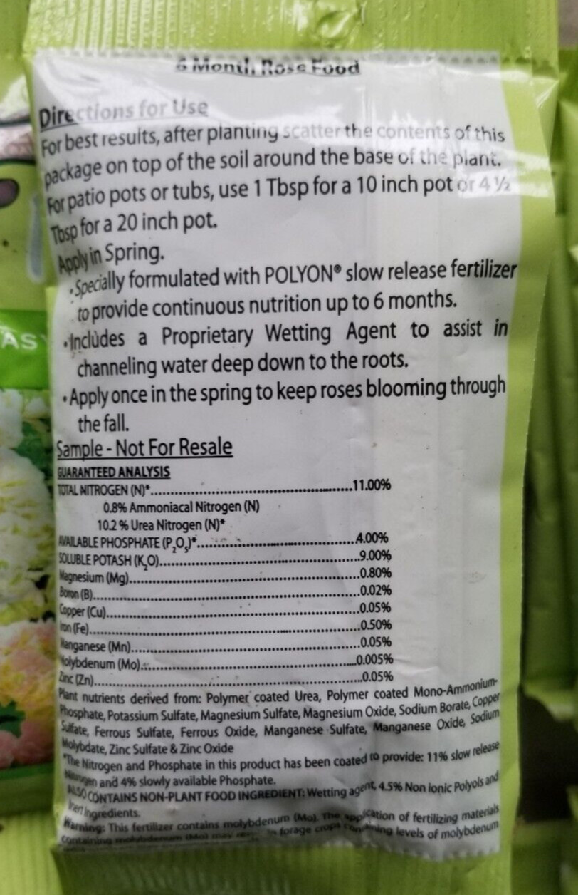 Carpet Rose Food 11 4 9 Samples 5 Bags ea. Easy Care Feeds 6 Months 1.7 ozs