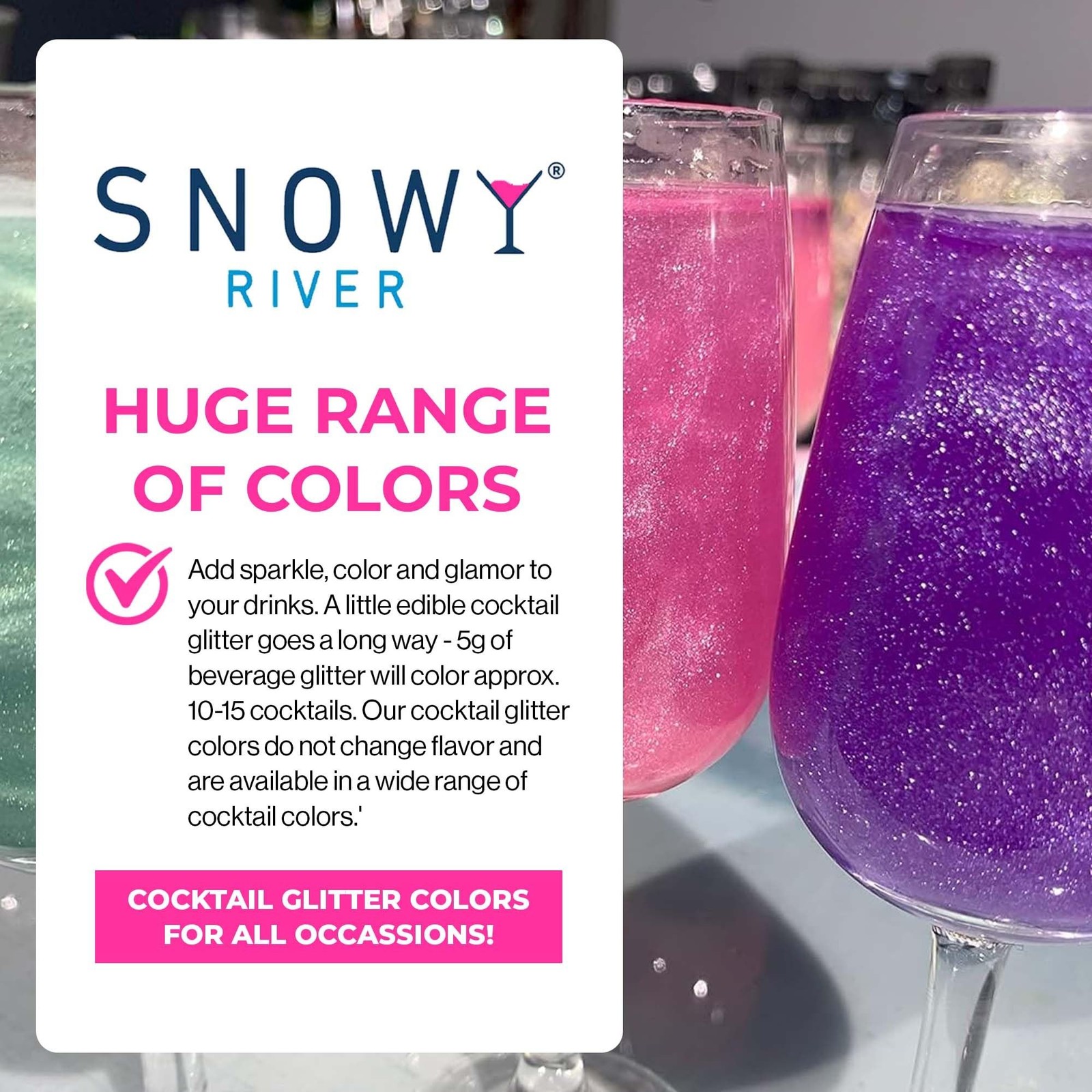 Snowy River Edible Pink Cocktail Glitter – All Natural Edible Beverage Glitte…