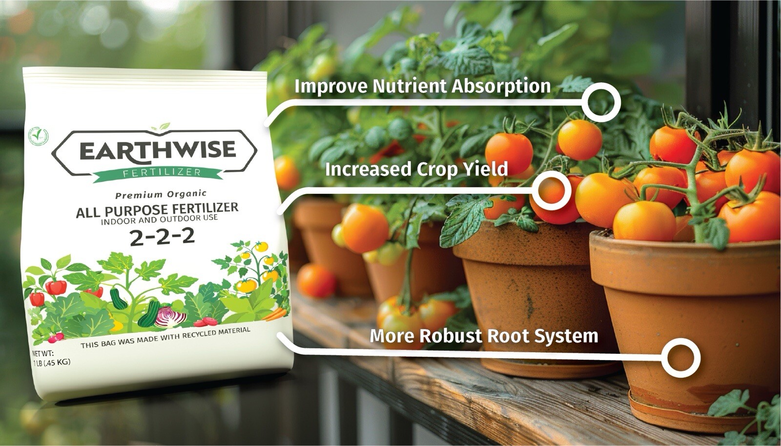 Earthwise Premium Organic All Purpose Fertilizer, 2-2-2, 1LB