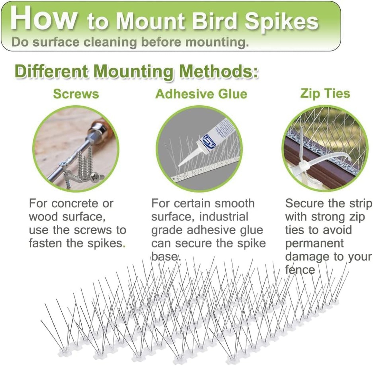 Bird Spikes for Pigeons Small Birds Stainless Steel 200 feet Coverage Outdoor…