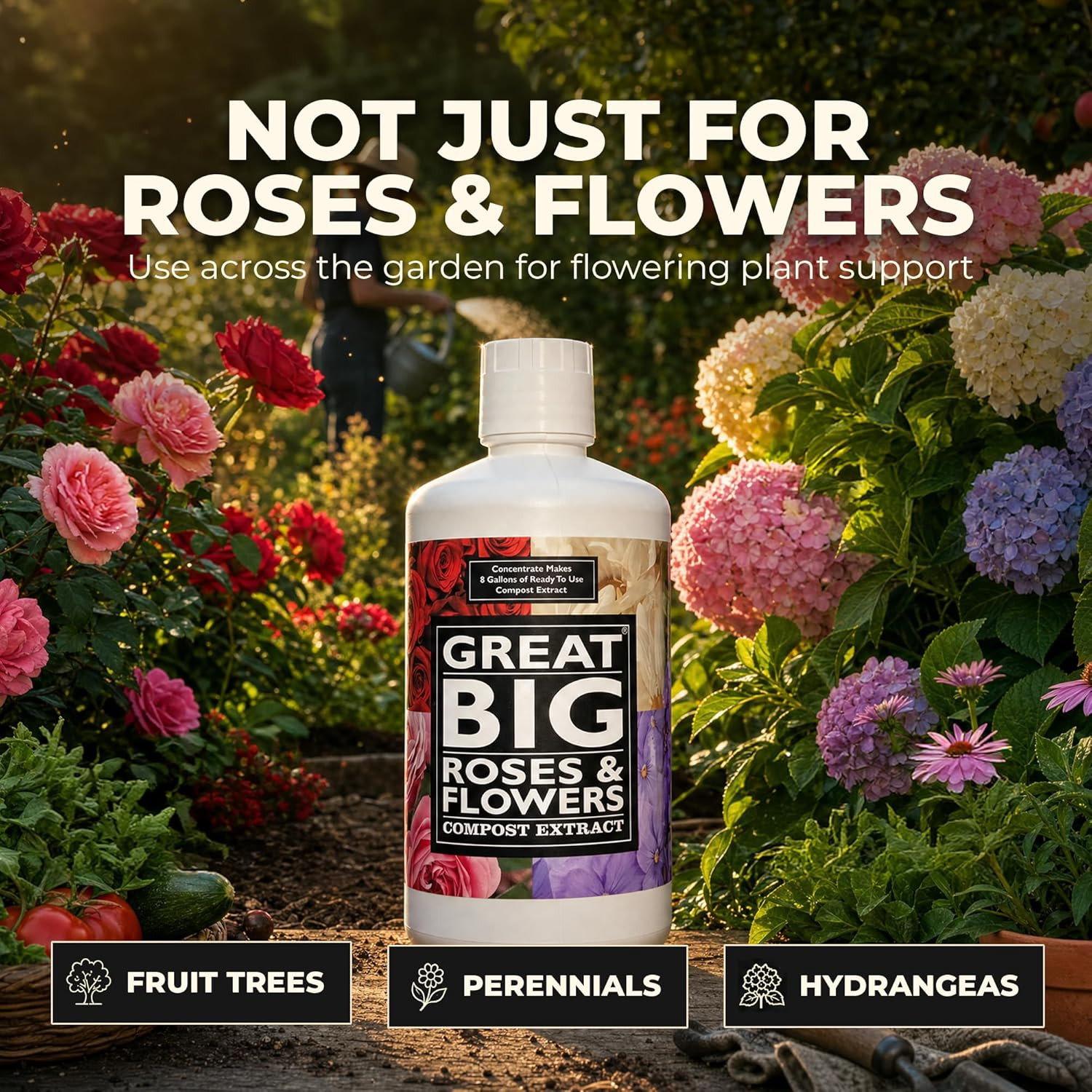 Great Big Roses and Flowers Liquid Fertilizer Booster – 70 Minerals, Compost Ext