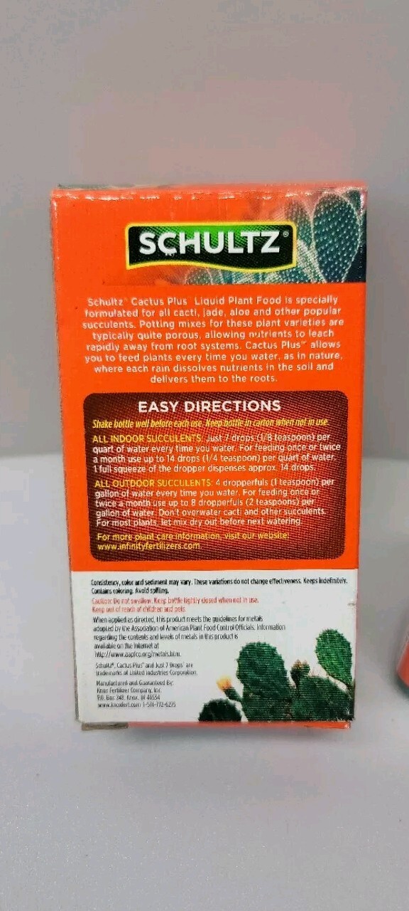 Schultz Liquid Cactus Plant Food 2-7-7 Succulents Jade Aloe Vera 4 oz. w Dropper