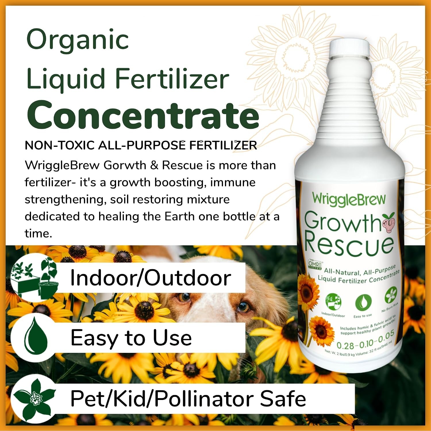 Worm Castings Organic Liquid Fertilizer Concentrate 16 fl oz Safe Organic