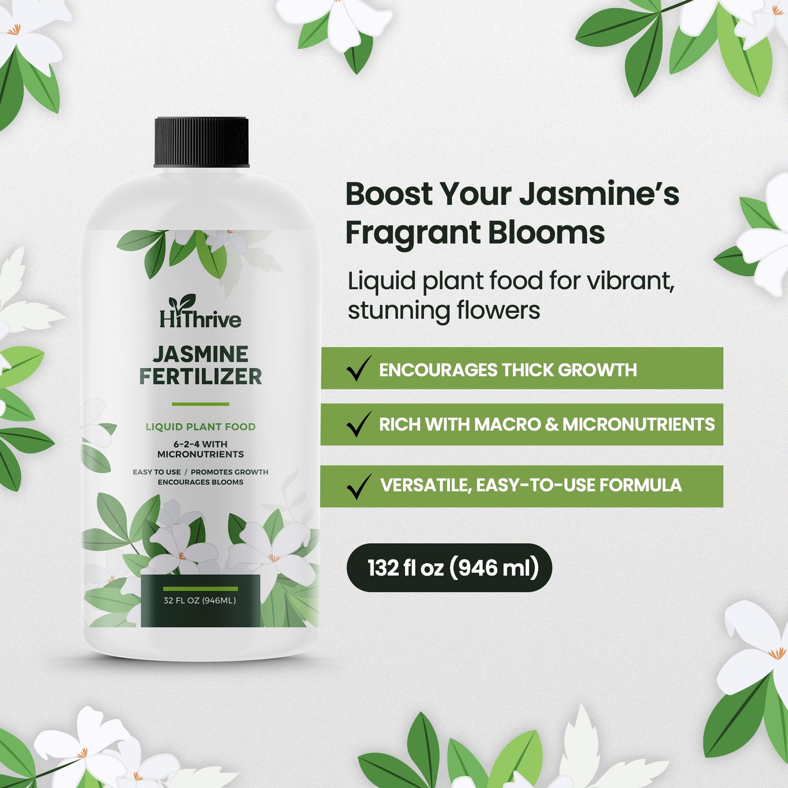 32oz Jasmine Fertilizer for Jasmine Plant Live – Makes 192 Gallons of Indoor Pla