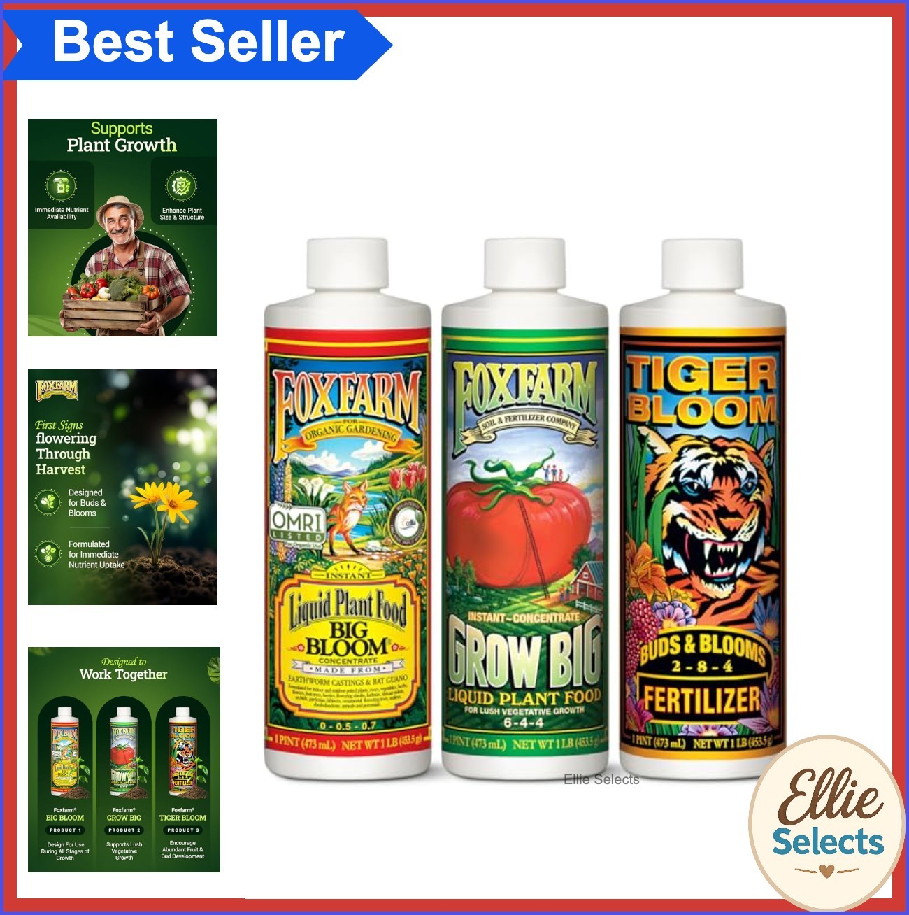 Liquid Plant Food Trio Pack Fertilizer 3 Pint Bottles Big Bloom Grow Big Tiger