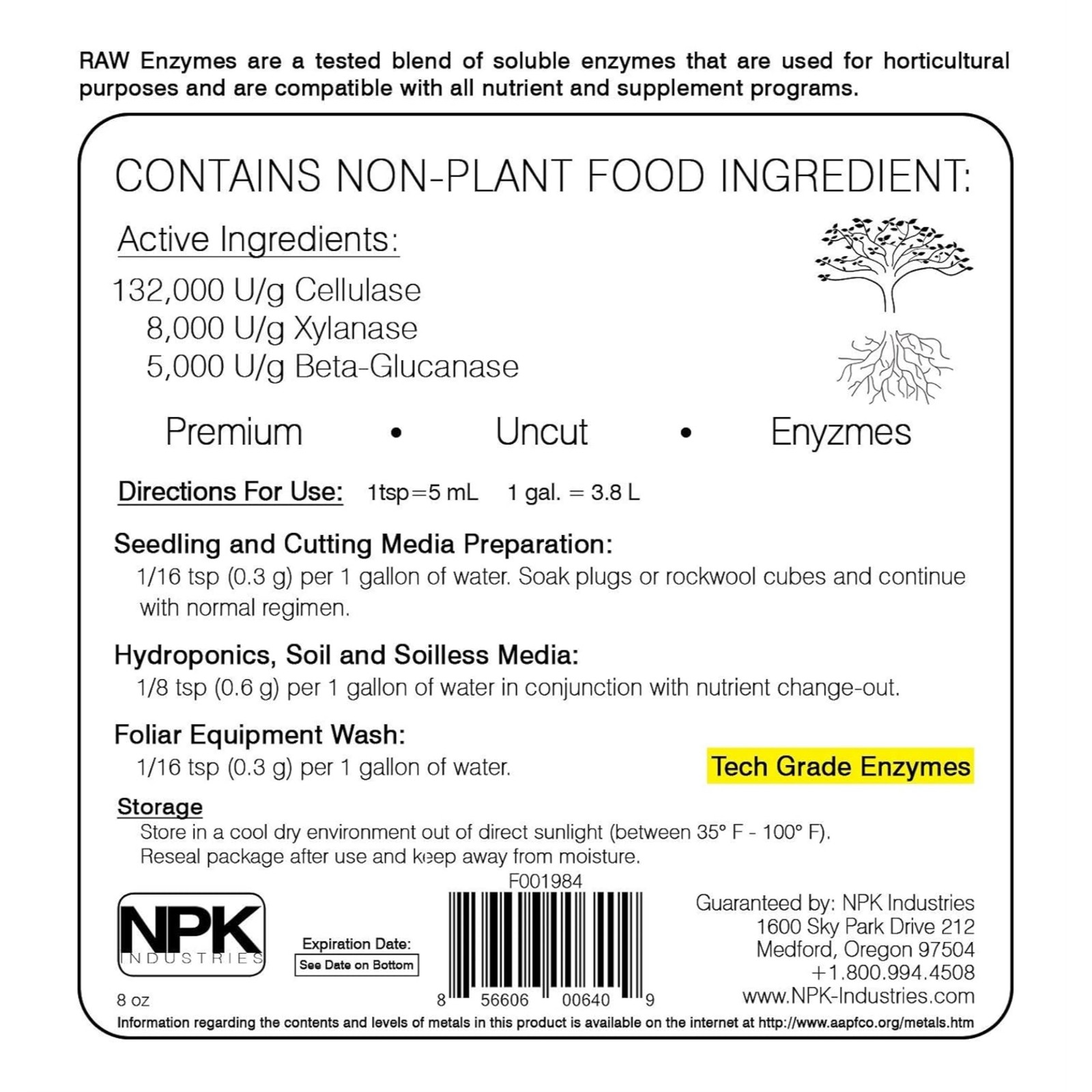 RAW Enzymes Premium Uncut Water-Soluble Fertilizer for Root Development, 8oz