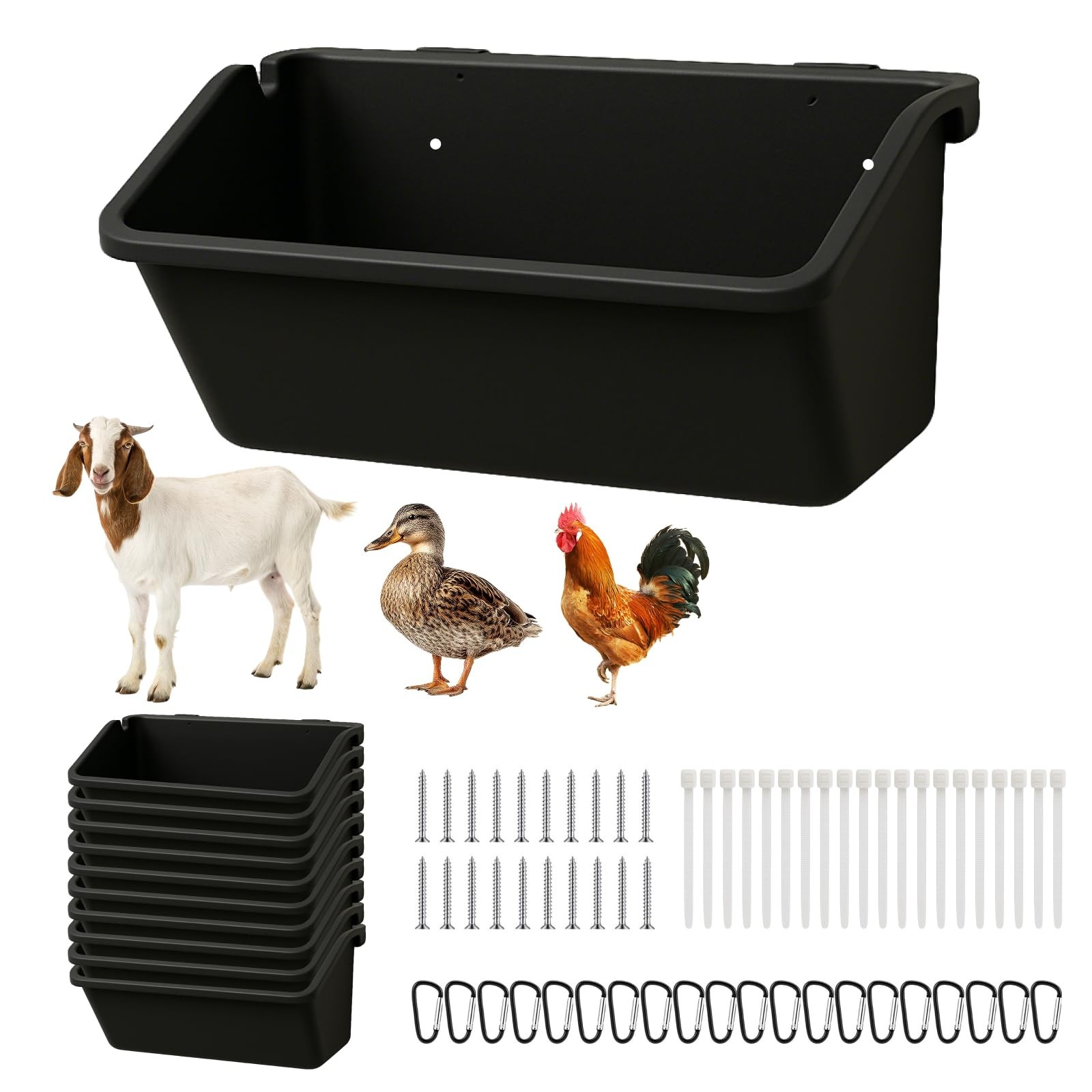 10-Pack 5 Qt Hanging Goat Feeders and Mineral Troughs for Fences | Thick plas…