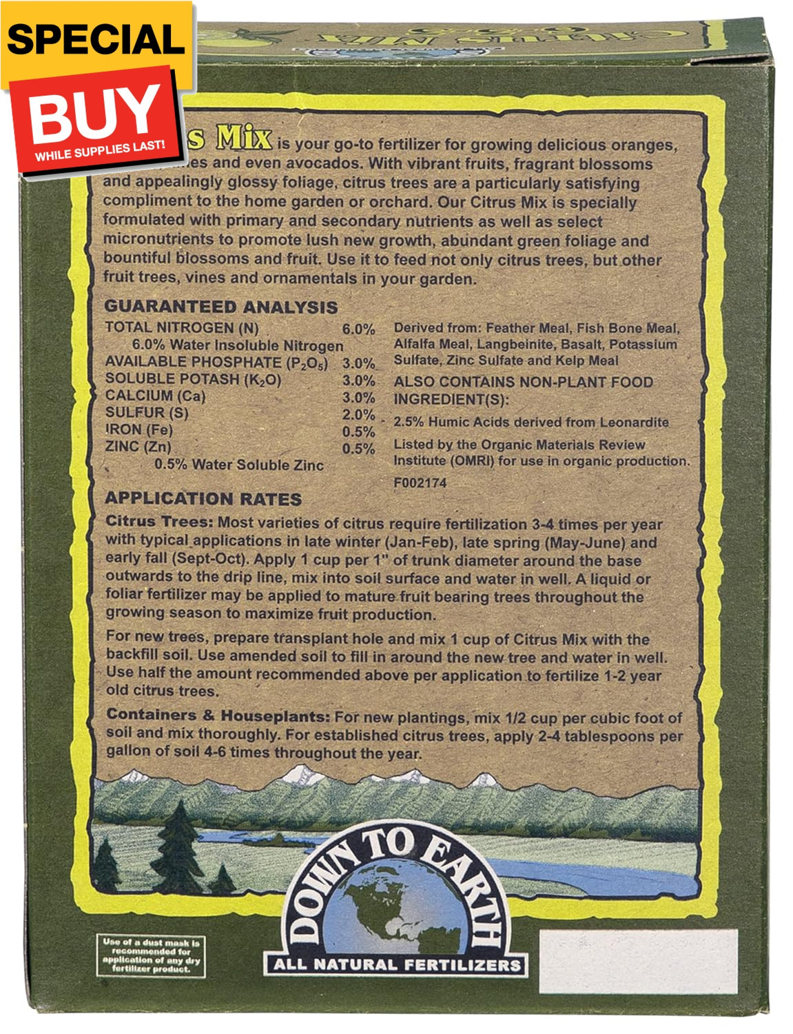 Down to Earth Organic Citrus Fertilizer Mix 6-3-3, 1 lb