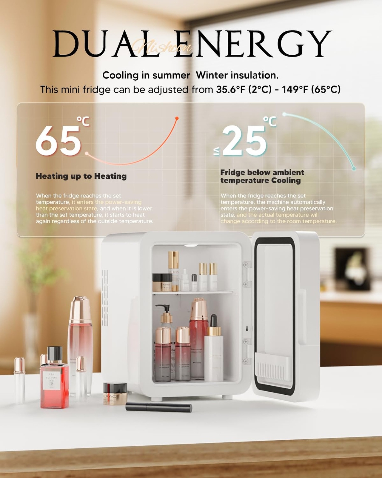 Portable Mini Fridge for Skincare Beauty Cosmetic Makeup, 4-Liter Thermoelect…