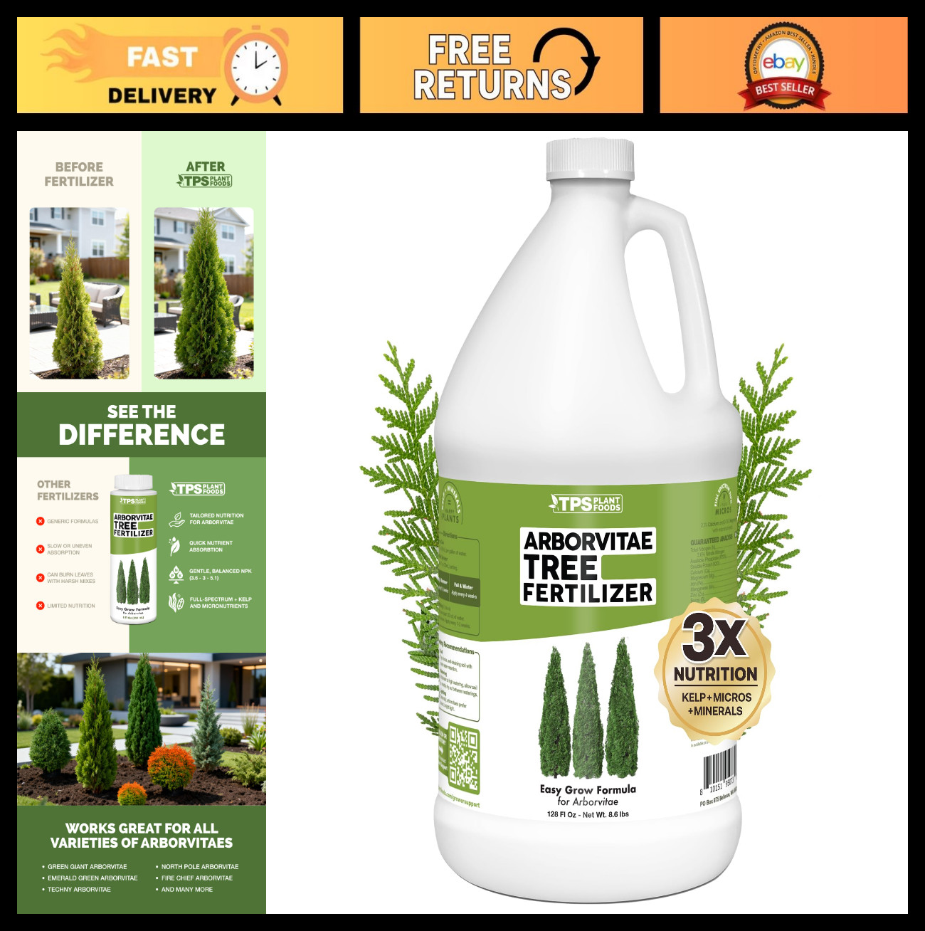 Liquid Fertilizer for Arborvitae & Thuja Trees – 1 Gal Plant Food for Fast Growt