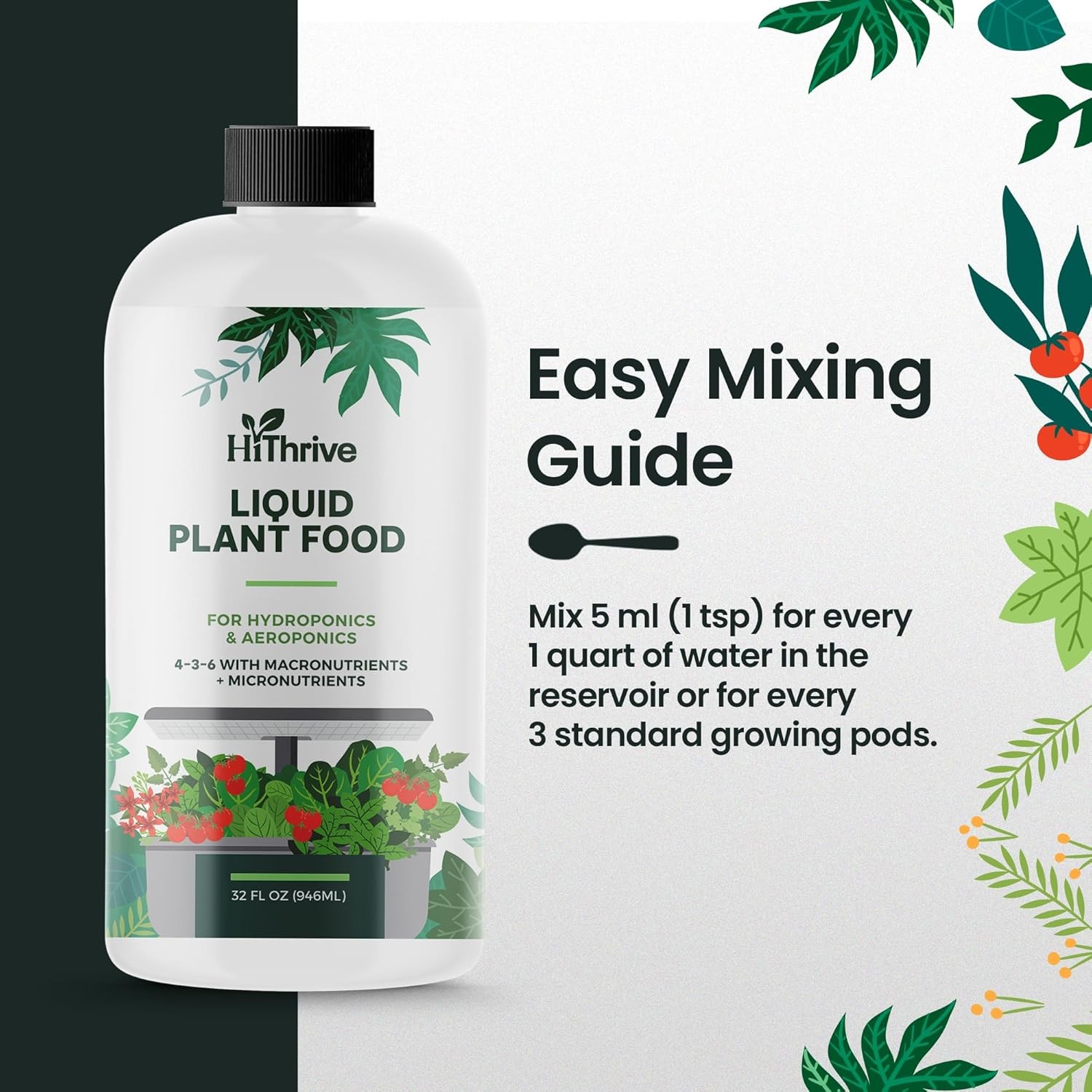 32oz Aeroponics & Hydroponics Liquid Plant Food – Up to 96 Feedings – Rich in Hy