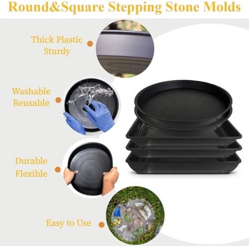 Round Stepping Stone Molds, 4 Size Cement Paver Molds for Concrete 12.7” 13.2”