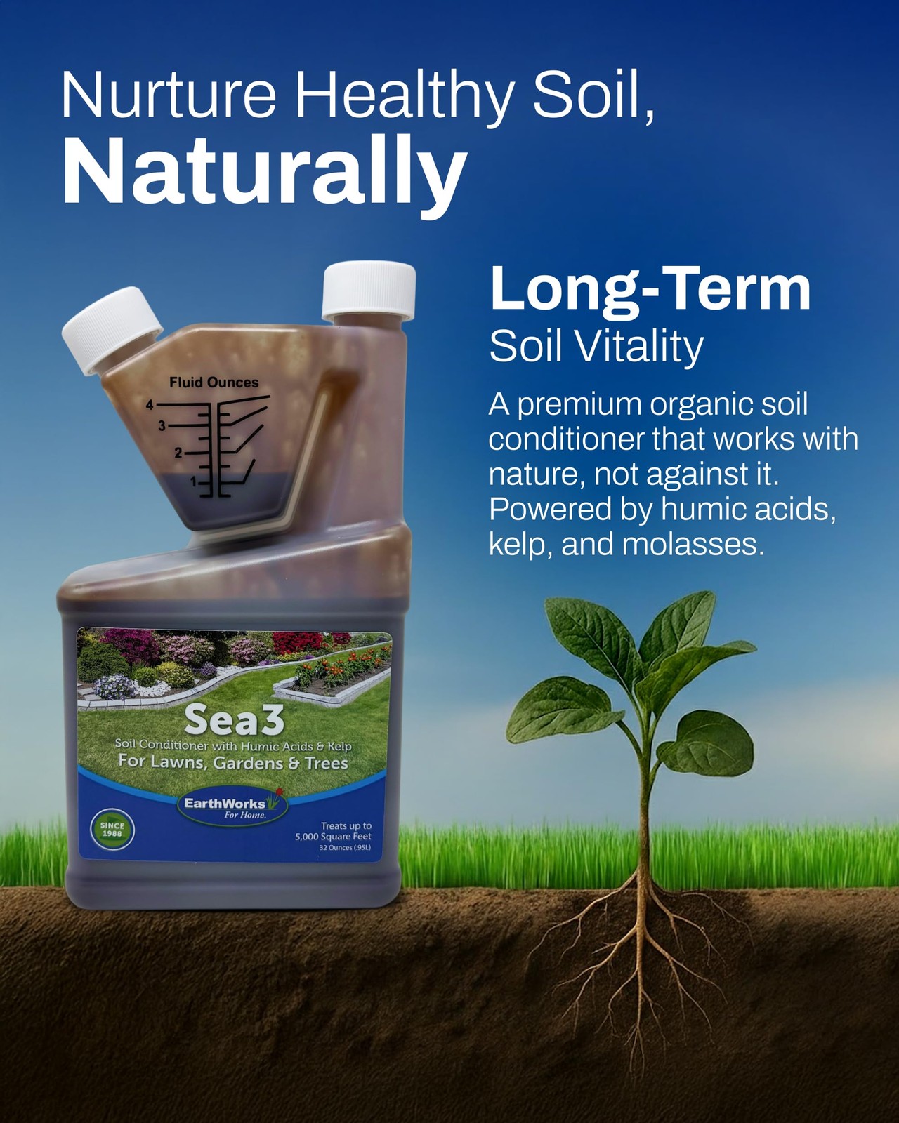 Organic Liquid Soil Conditioner with Humic Acids, Kelp & Molasses 32oz