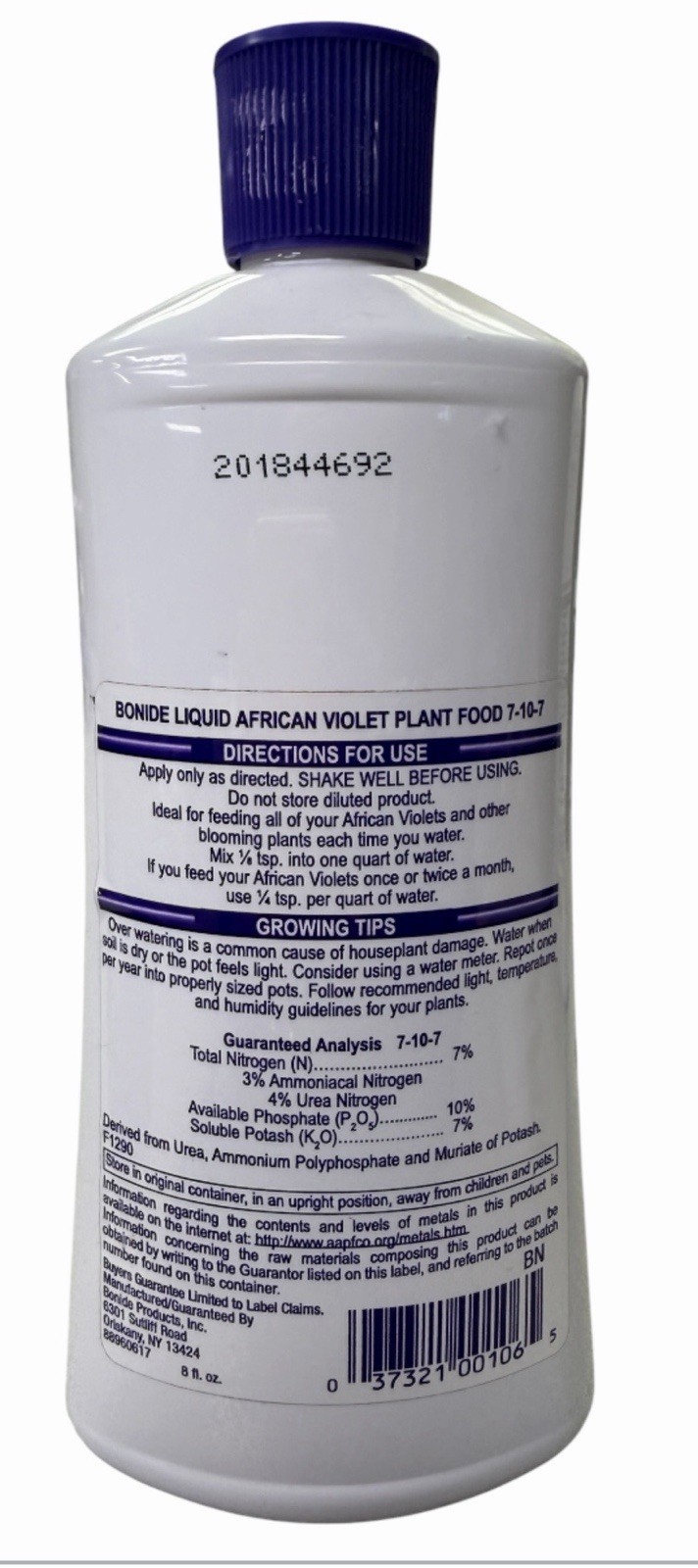 Bonide 106 Liquid African Violet Plant Food, 8 oz Each ~ Lot Of 2 ~ 7-10-7